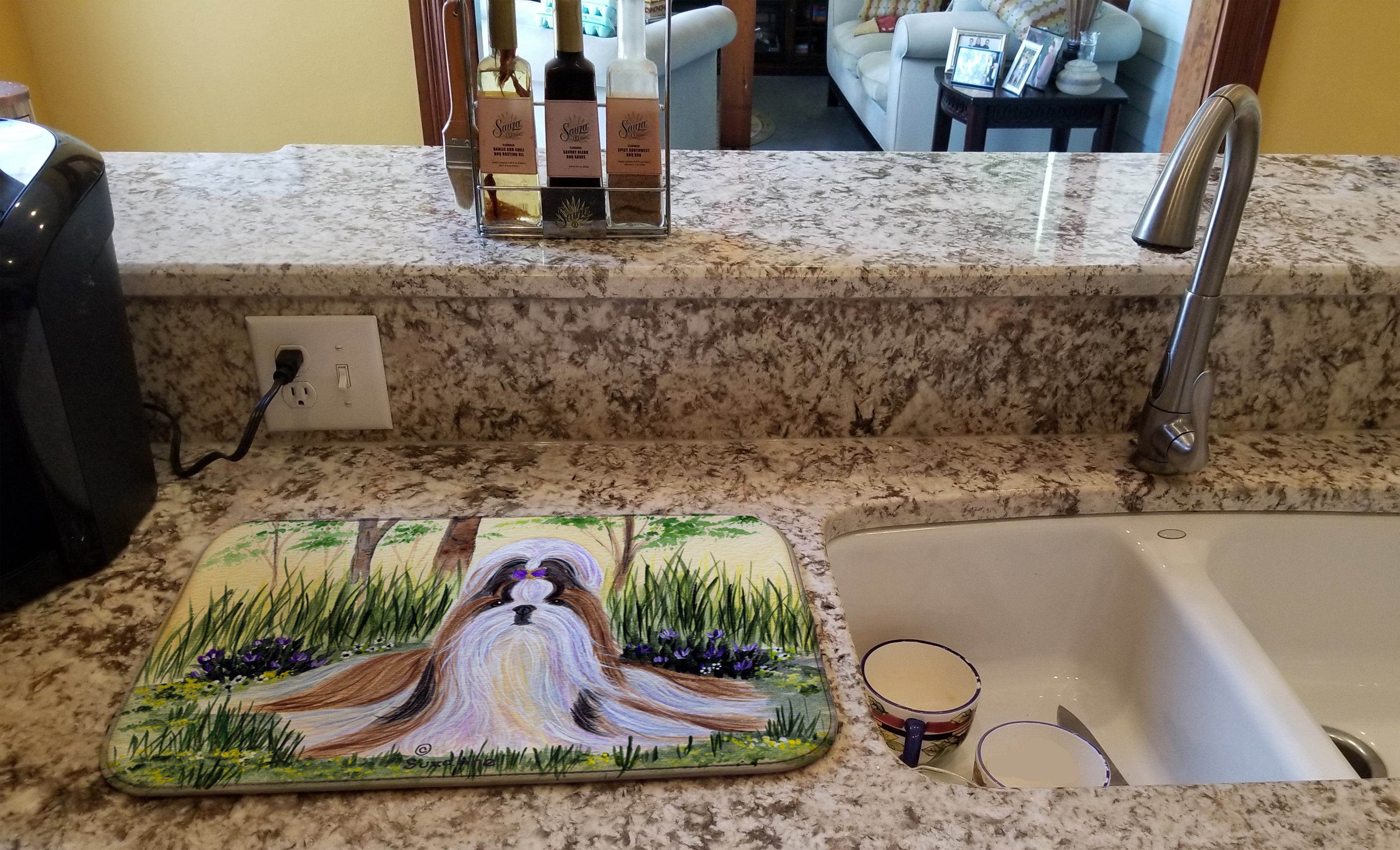 Shih Tzu Dish Drying Mat Absorbent Dish Drying Mat Pad for Kitchen Counter Dish Drainer Mat for Countertop, 14 x 21", Multicolor