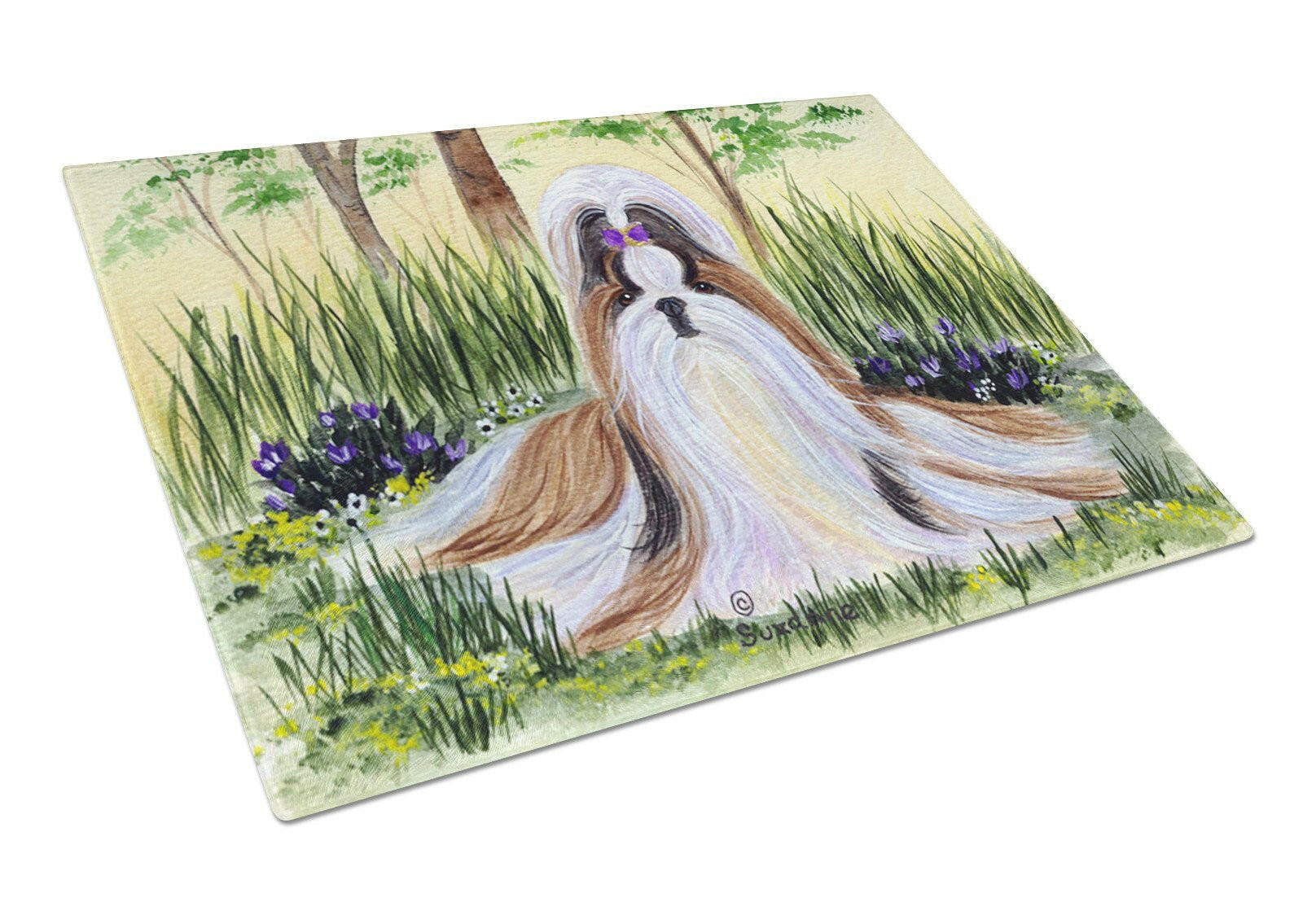 Shih Tzu Cutting Board Tempered Glass Kitchen Cutting Surface, Heat Resistant Chopping, Non-Slip Feet, Food Prep & Serving