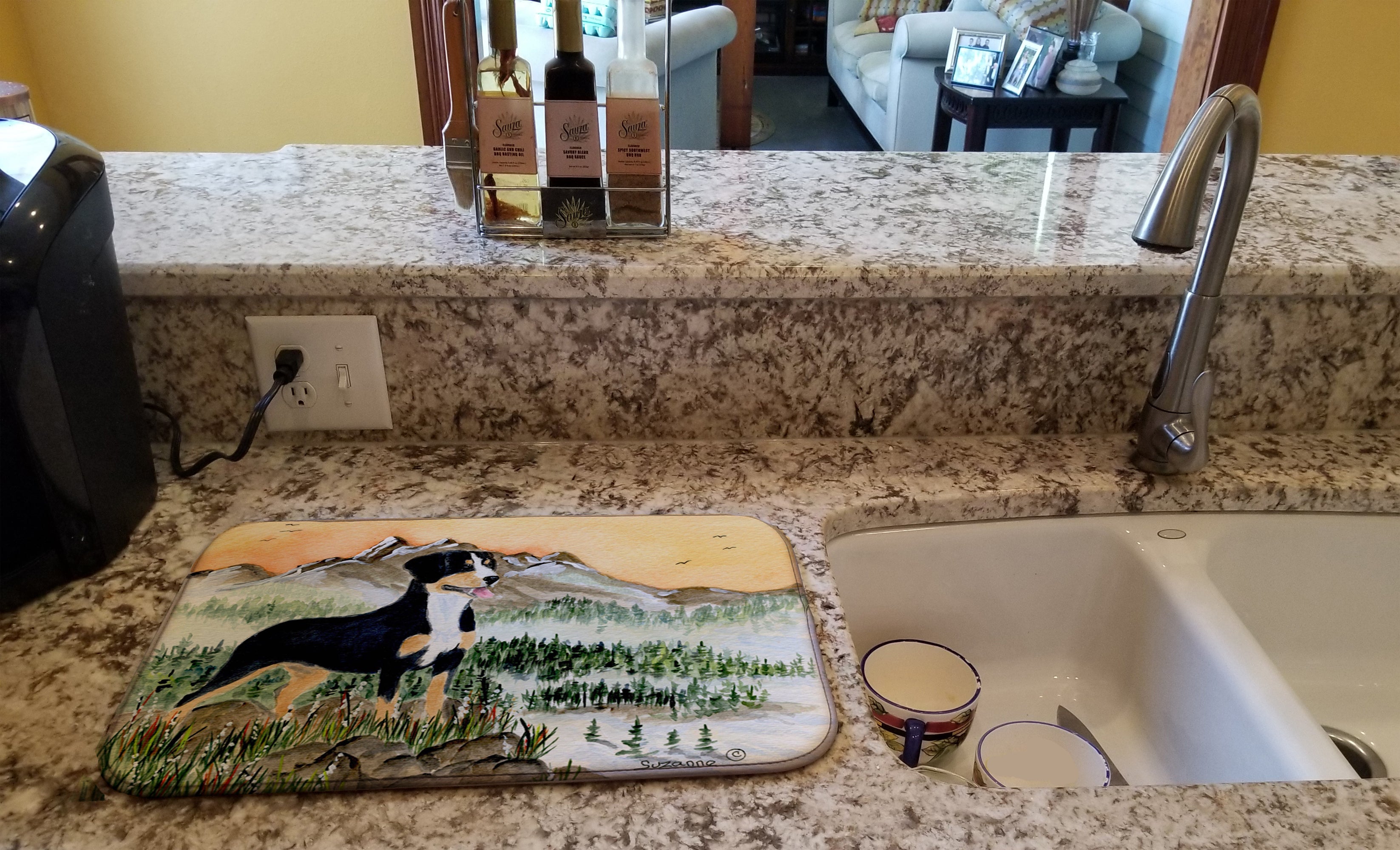 Entlebucher Mountain Dog Dish Drying Mat Absorbent Dish Drying Mat Pad for Kitchen Counter Dish Drainer Mat for Countertop, 14 x 21", Multicolor