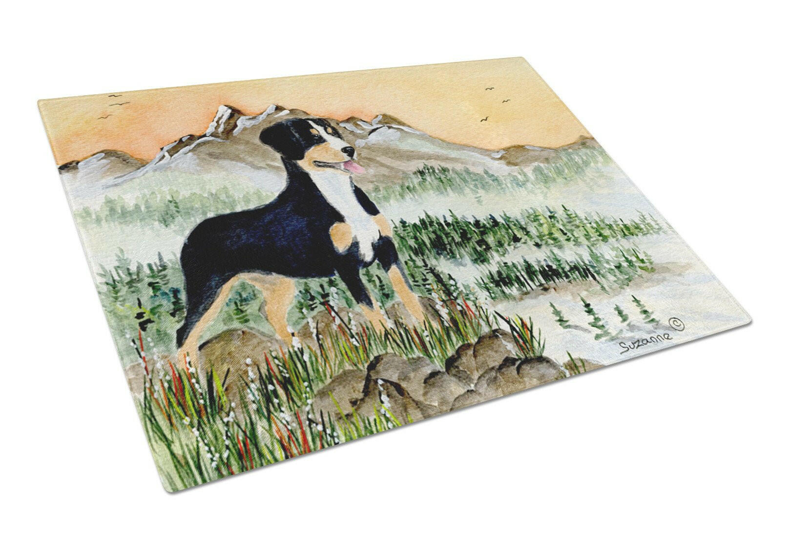 Entlebucher Mountain Dog Cutting Board Tempered Glass Kitchen Cutting Surface, Heat Resistant Chopping, Non-Slip Feet, Food Prep & Serving