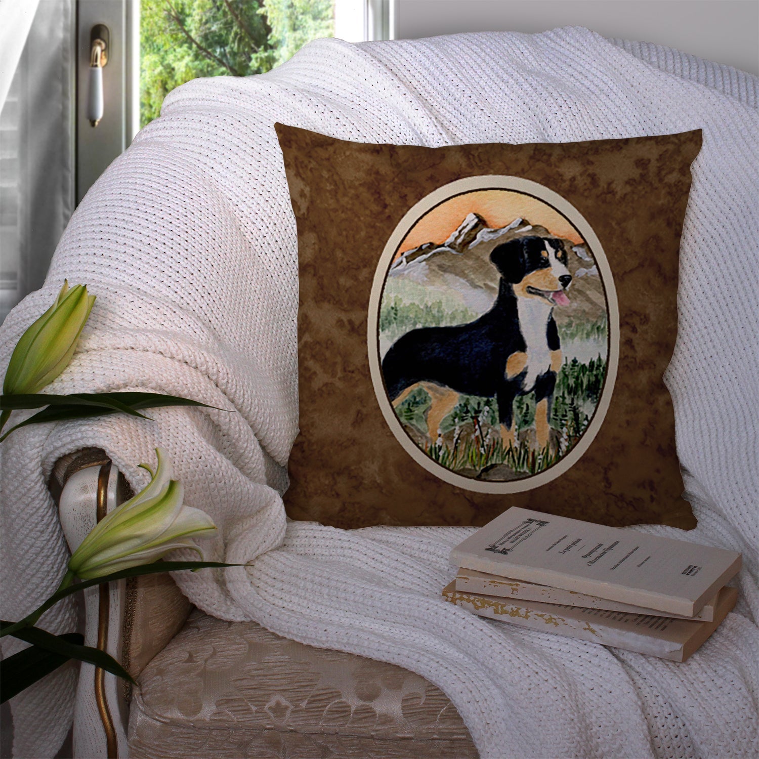 Entlebucher Mountain Dog Decorative Throw Pillow 14x14 Indoor Outdoor Accent Cushion, Fabric Cover with Insert for Sofa, Bed, Porch & Living Room