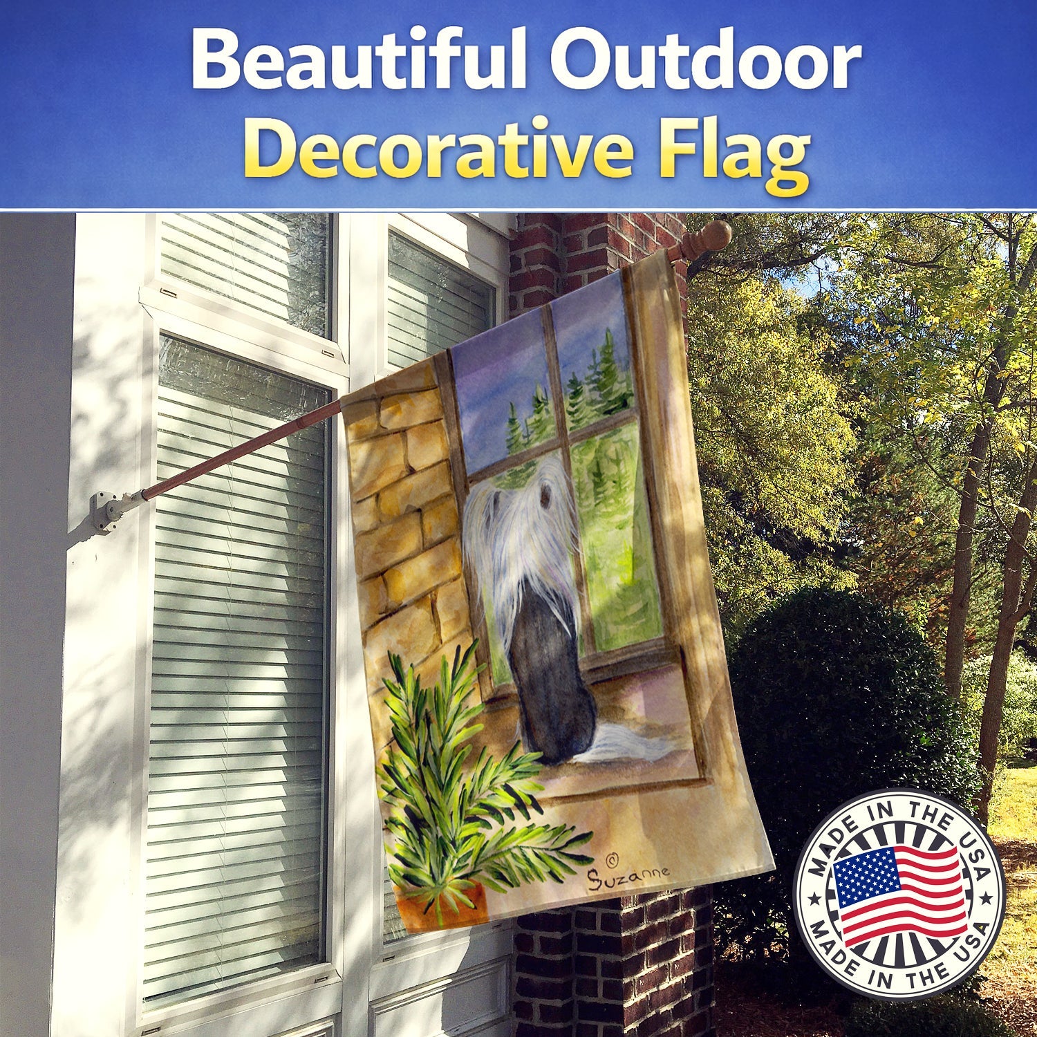 Chinese Crested House Flag 28x40 Porch Sleeve Pole Decorative Outside Yard Banner Artwork Wall Hanging, Polyester