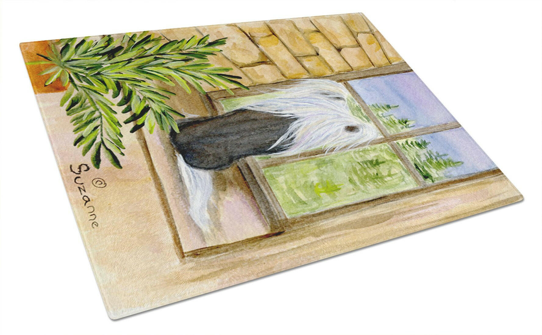 Chinese Crested Cutting Board Tempered Glass Kitchen Cutting Surface, Heat Resistant Chopping, Non-Slip Feet, Food Prep & Serving