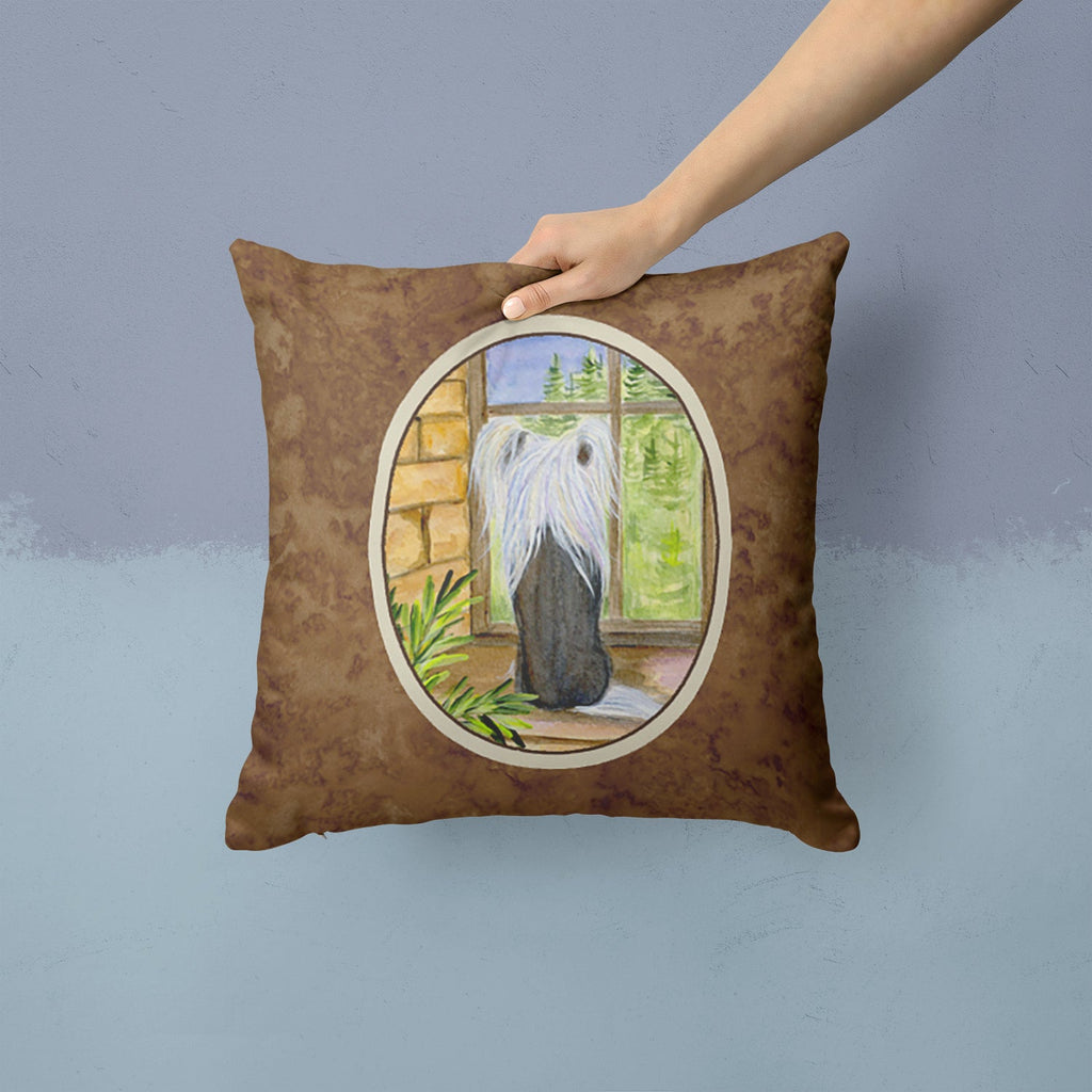 Chinese Crested Decorative Throw Pillow 14x14 Indoor Outdoor Accent Cushion, Fabric Cover with Insert for Sofa, Bed, Porch & Living Room