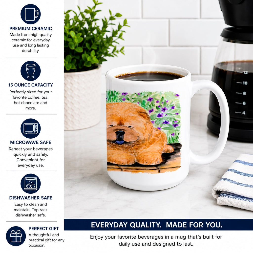 Chow Chow Ceramic Coffee Mug 15 oz Decorative Large C Handle Mug Cup for Tea, Cocoa Hot Chocolate