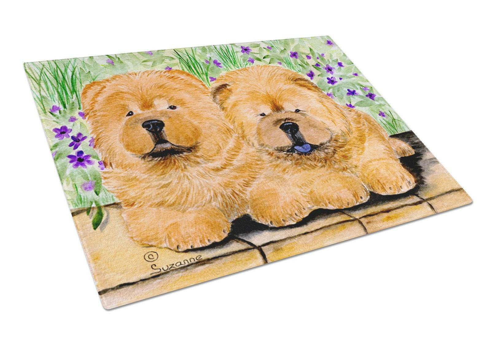Chow Chow Cutting Board Tempered Glass Kitchen Cutting Surface, Heat Resistant Chopping, Non-Slip Feet, Food Prep & Serving