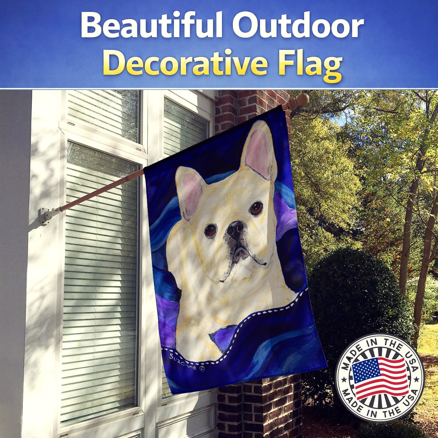 French Bulldog House Flag 28x40 Porch Sleeve Pole Decorative Outside Yard Banner Artwork Wall Hanging, Polyester