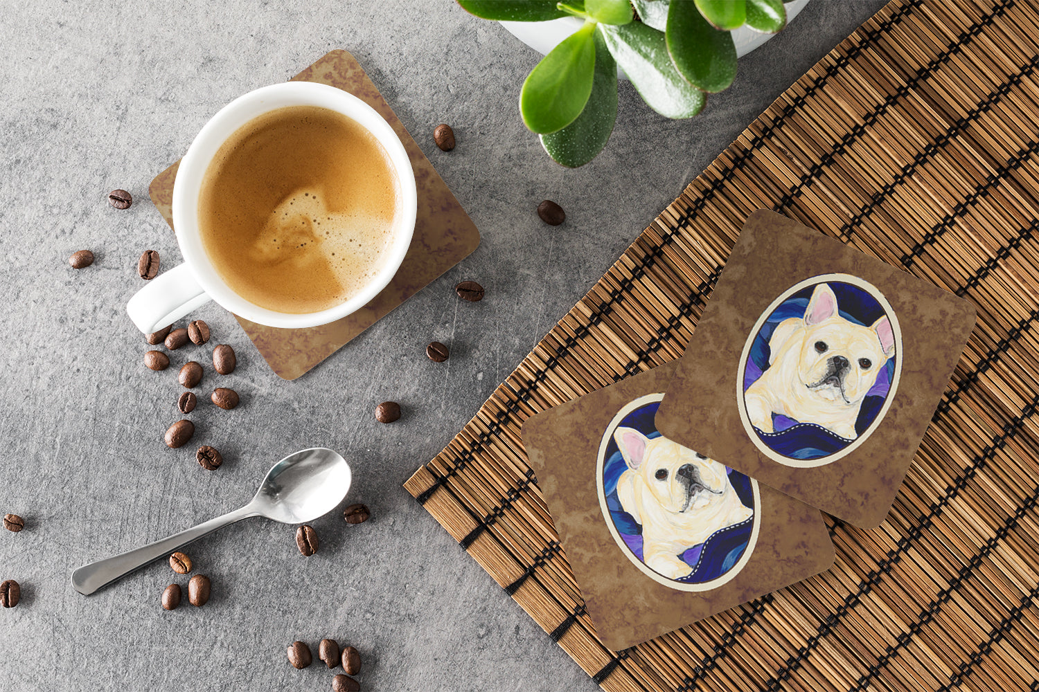 French Bulldog Foam Coasters Set of 4 Cup Coasters for Indoor Outdoor, Tabletop Protection, Anti Slip, Mouse pad Material