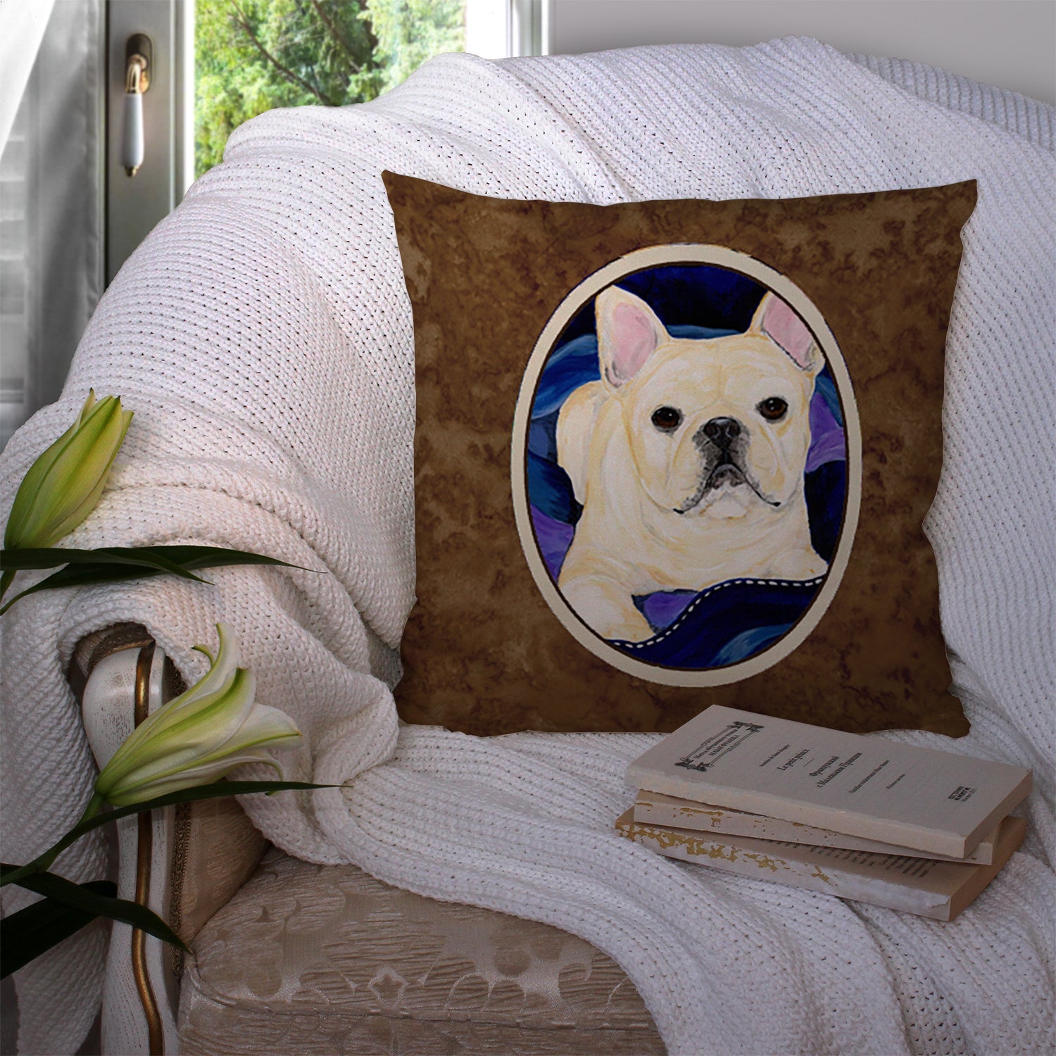 French Bulldog Decorative Throw Pillow 14x14 Indoor Outdoor Accent Cushion, Fabric Cover with Insert for Sofa, Bed, Porch & Living Room