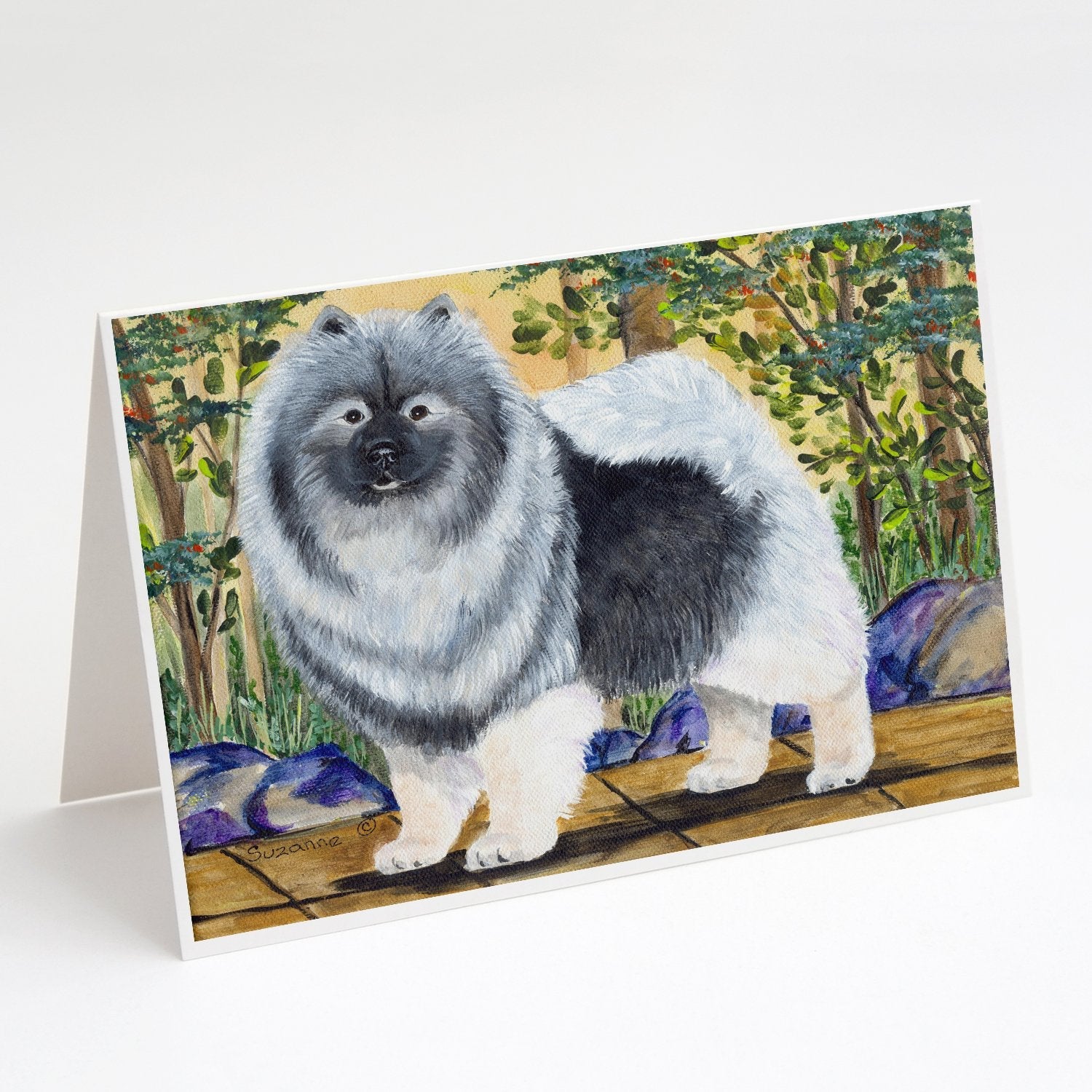 Keeshond Greeting Cards Pack of 8 Blank Cards with Envelopes Whimsical A7 Size 5x7