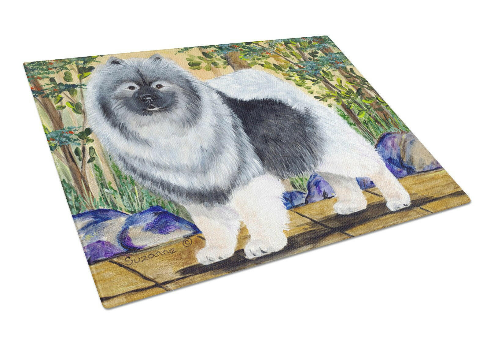 Keeshond Cutting Board Tempered Glass Kitchen Cutting Surface, Heat Resistant Chopping, Non-Slip Feet, Food Prep & Serving
