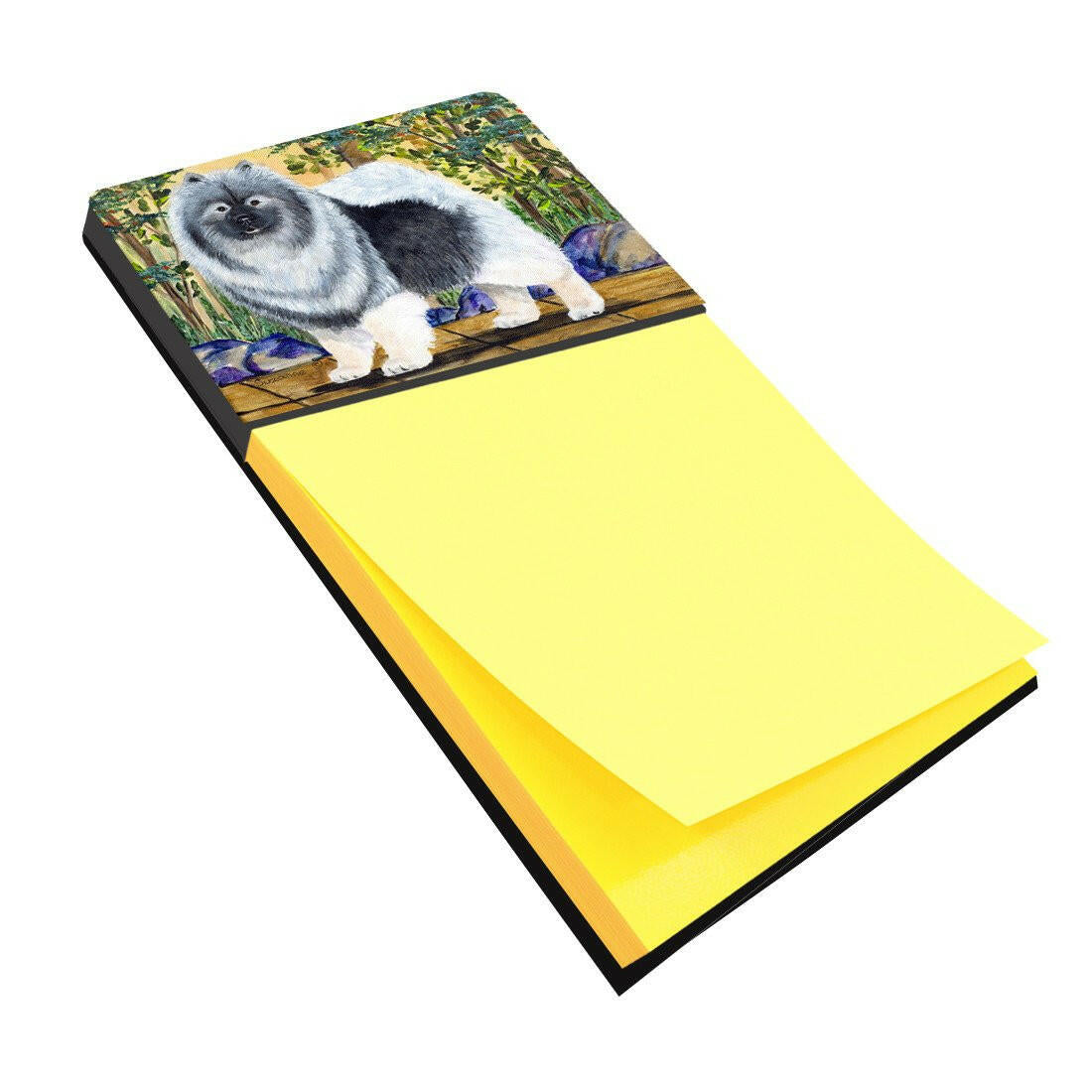 Keeshond Watercolor Sticky Note Holder Refillable Dispenser Desk Accessory 3x3 Pad Gift