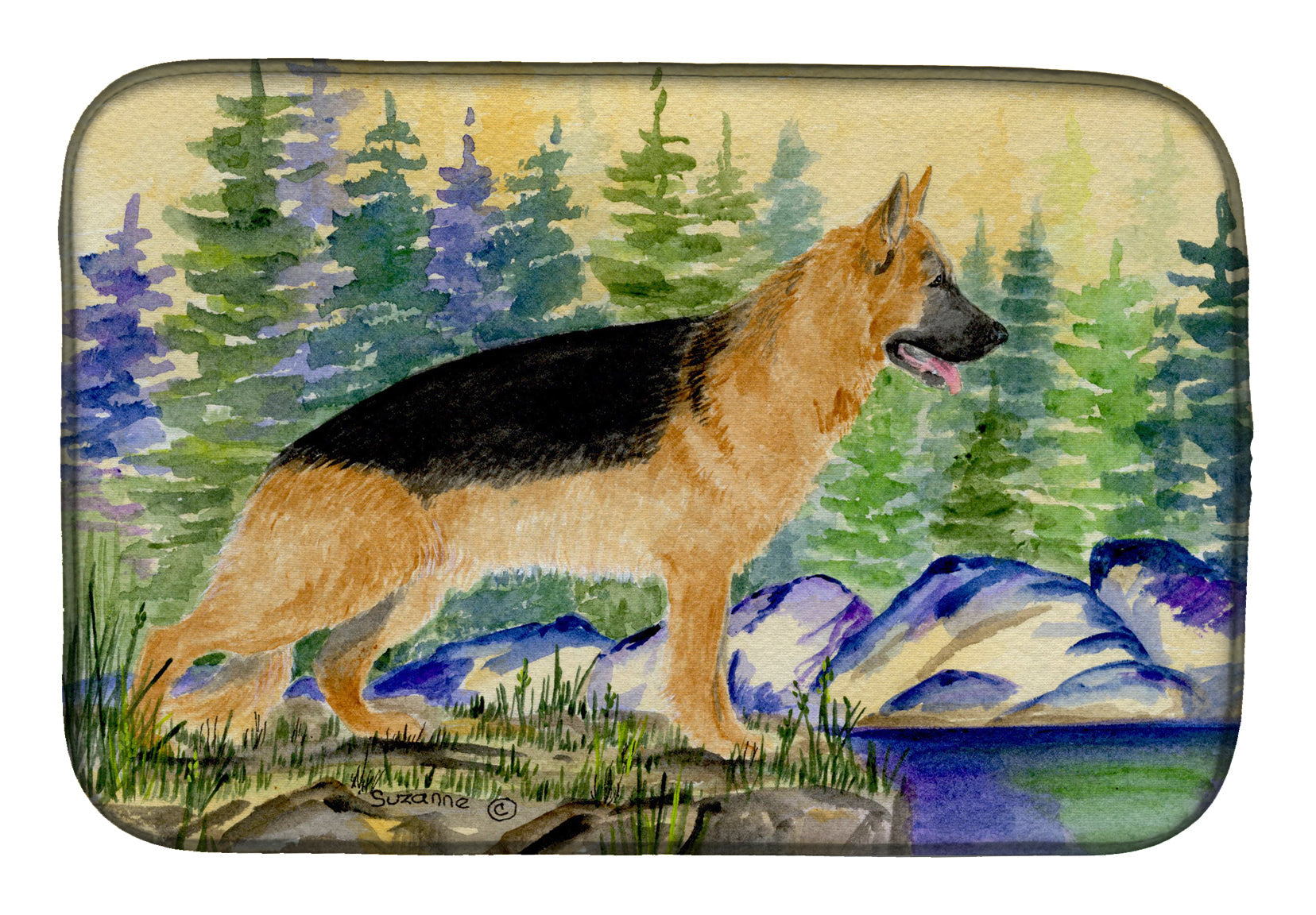 German Shepherd Dish Drying Mat Absorbent Dish Drying Mat Pad for Kitchen Counter Dish Drainer Mat for Countertop, 14 x 21", Multicolor