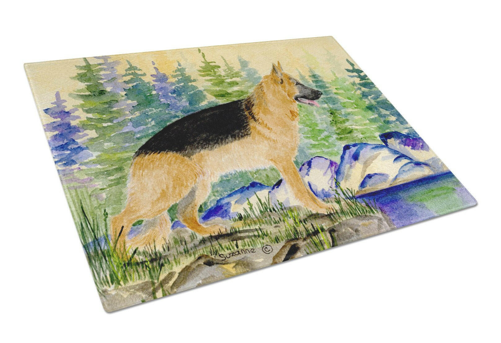 German Shepherd Cutting Board Tempered Glass Kitchen Cutting Surface, Heat Resistant Chopping, Non-Slip Feet, Food Prep & Serving