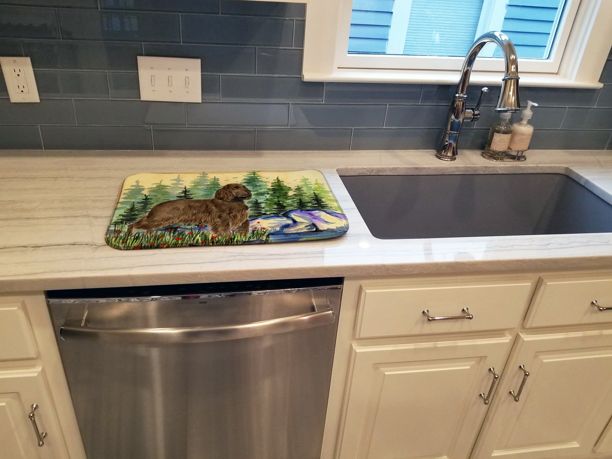 Field Spaniel Dish Drying Mat Absorbent Dish Drying Mat Pad for Kitchen Counter Dish Drainer Mat for Countertop, 14 x 21", Multicolor