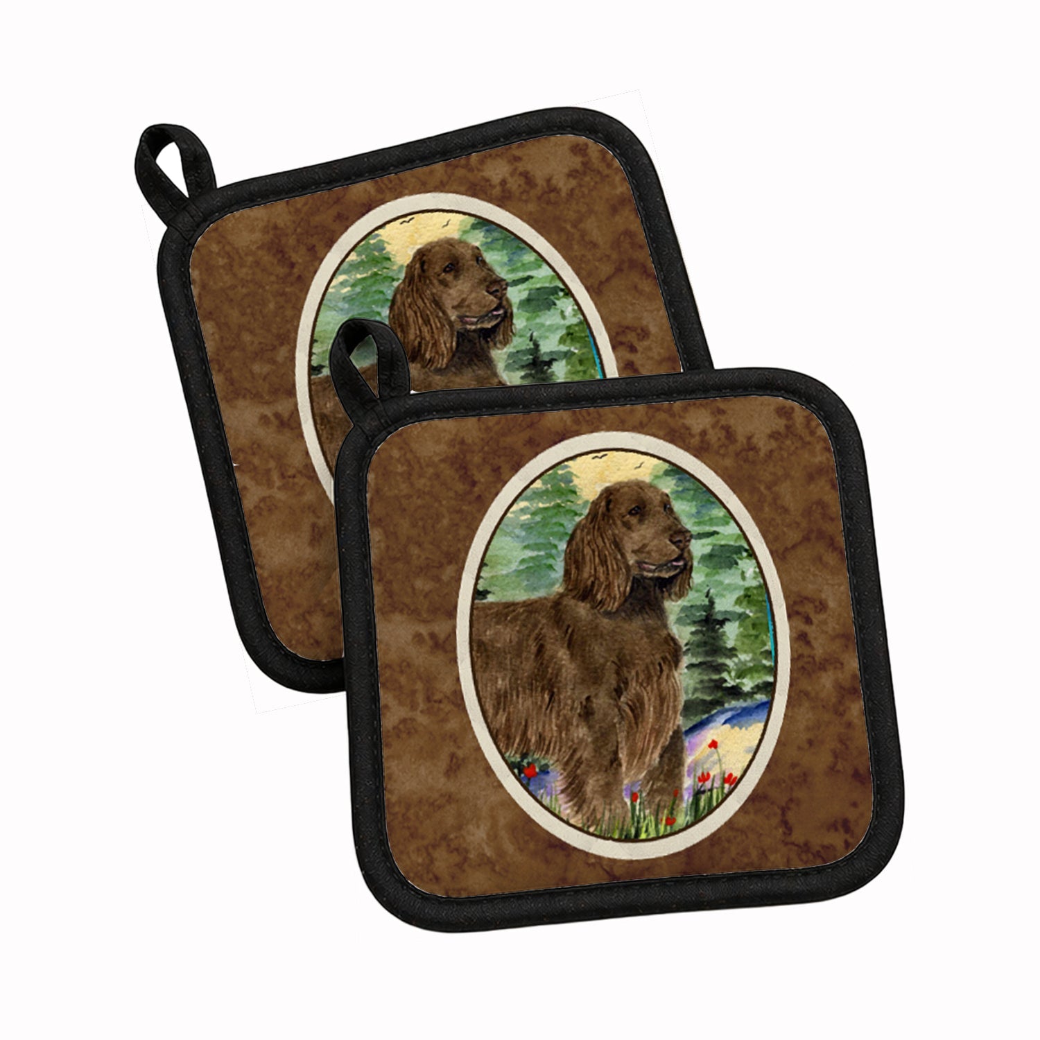 Field Spaniel Pot Holder Set of 2 Heat Resistant Quilted Hot Pads 7.5 x 7.5 Inch, Insulated Kitchen Trivets for Cooking & Baking