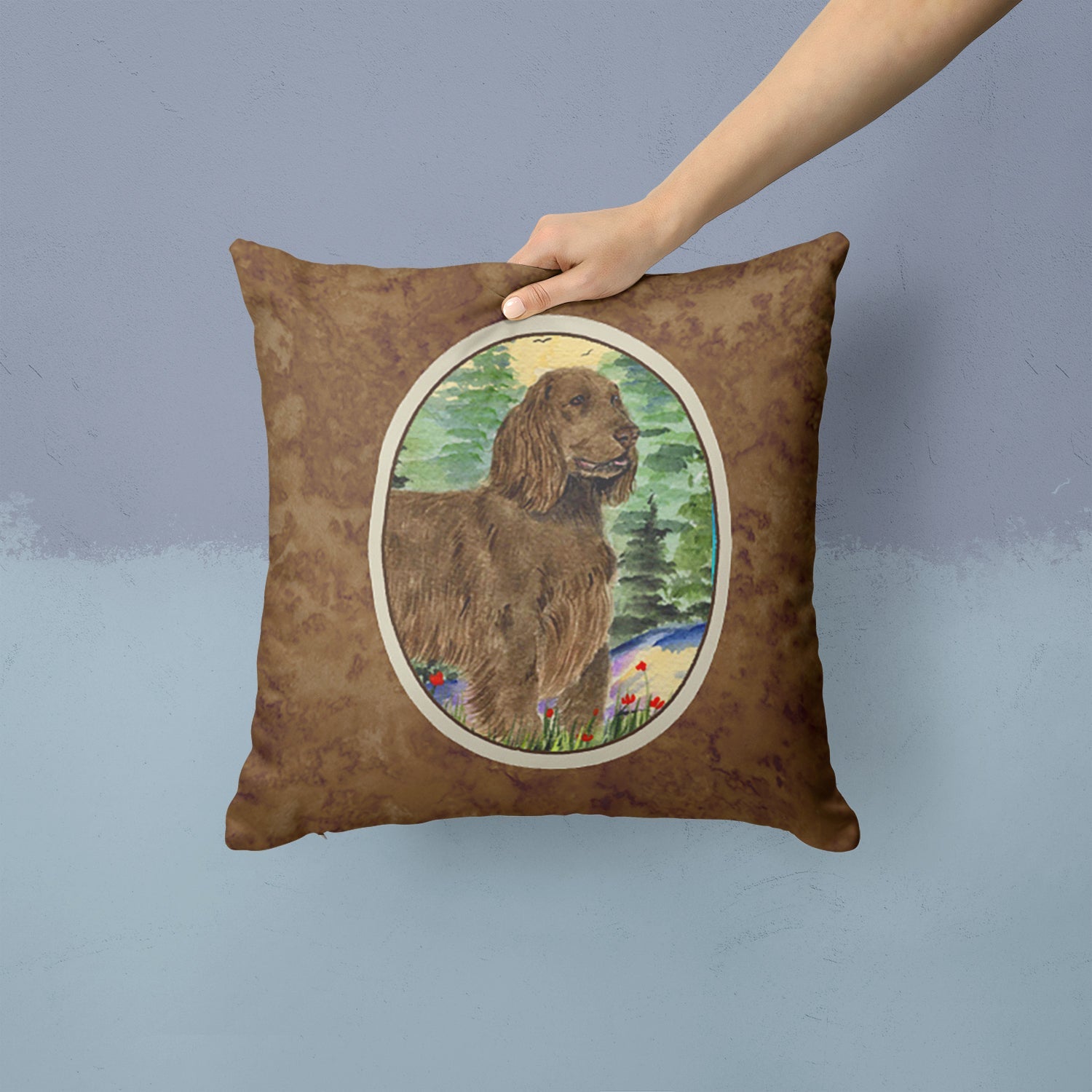 Field Spaniel Decorative Throw Pillow 14x14 Indoor Outdoor Accent Cushion, Fabric Cover with Insert for Sofa, Bed, Porch & Living Room