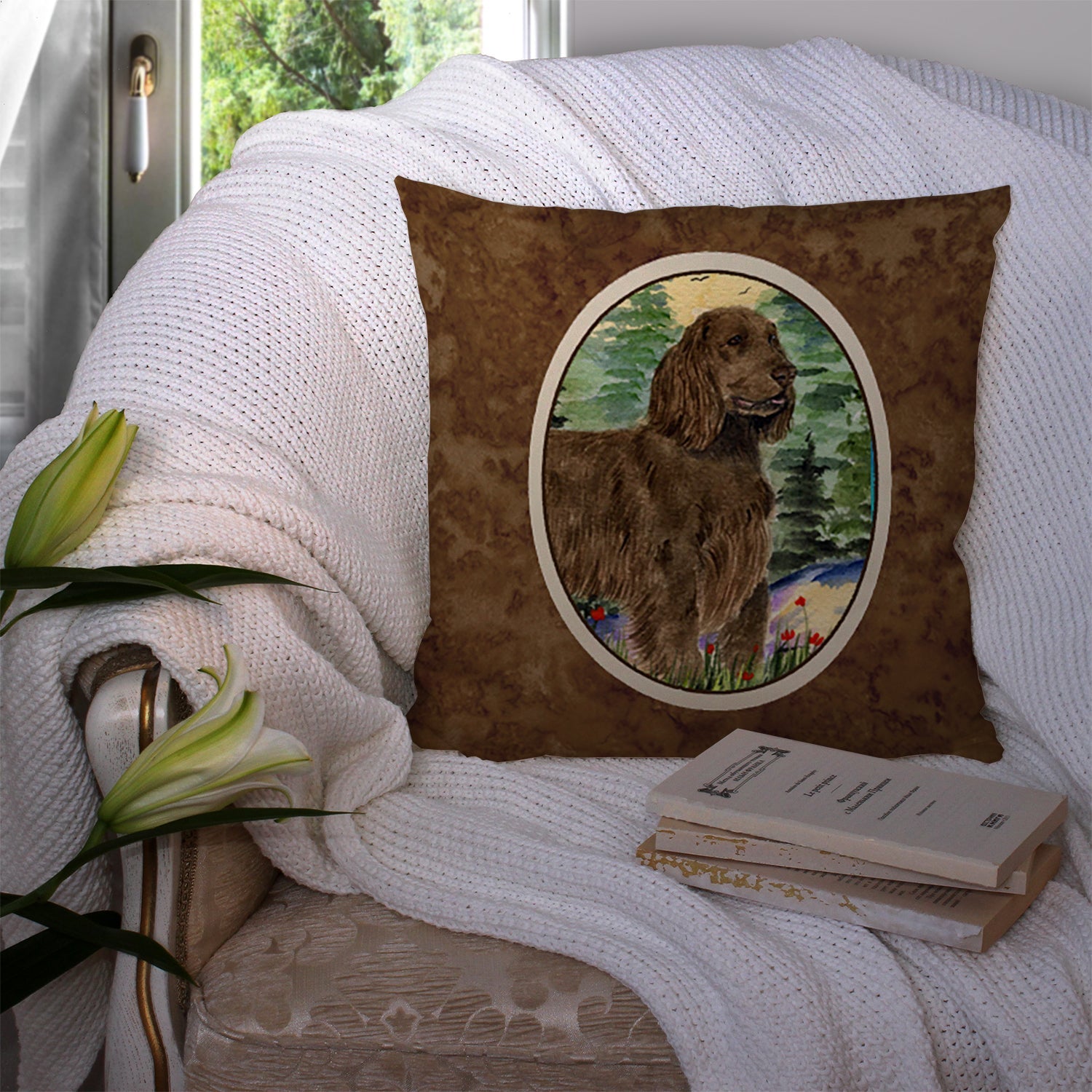 Field Spaniel Decorative Throw Pillow 14x14 Indoor Outdoor Accent Cushion, Fabric Cover with Insert for Sofa, Bed, Porch & Living Room