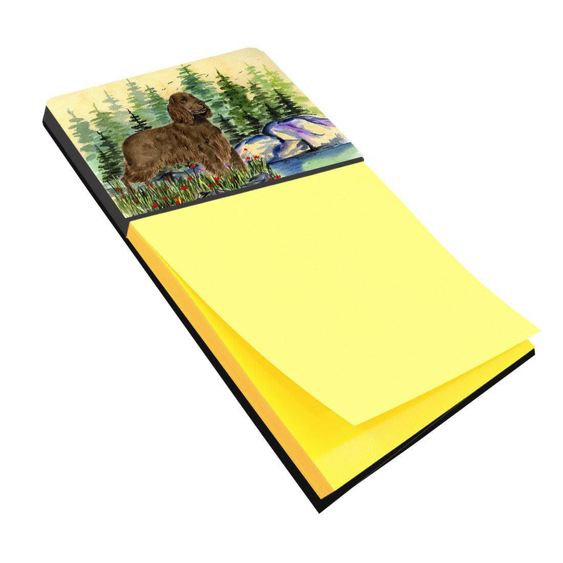 Field Spaniel Watercolor Sticky Note Holder Refillable Dispenser Desk Accessory 3x3 Pad Gift