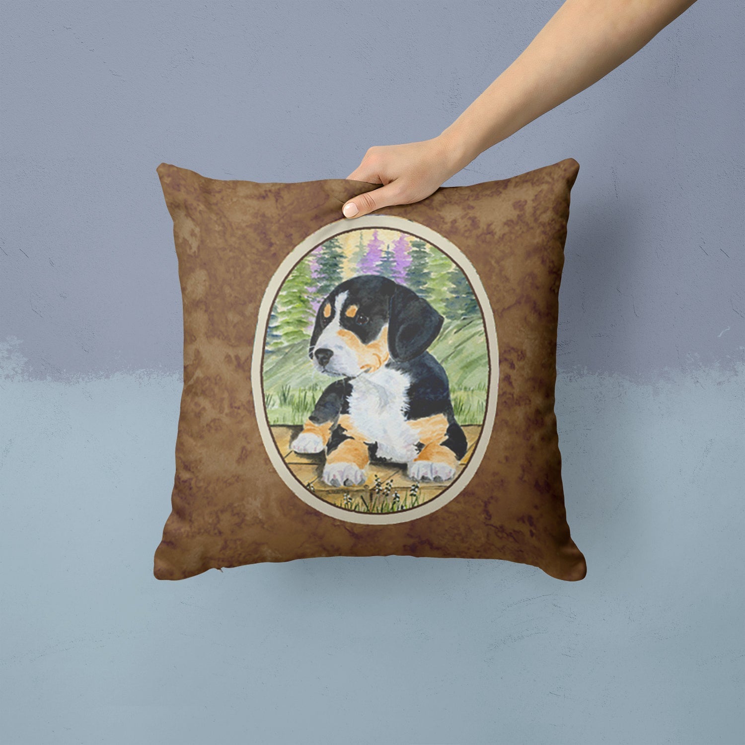 Entlebucher Mountain Dog Decorative Throw Pillow 14x14 Indoor Outdoor Accent Cushion, Fabric Cover with Insert for Sofa, Bed, Porch & Living Room