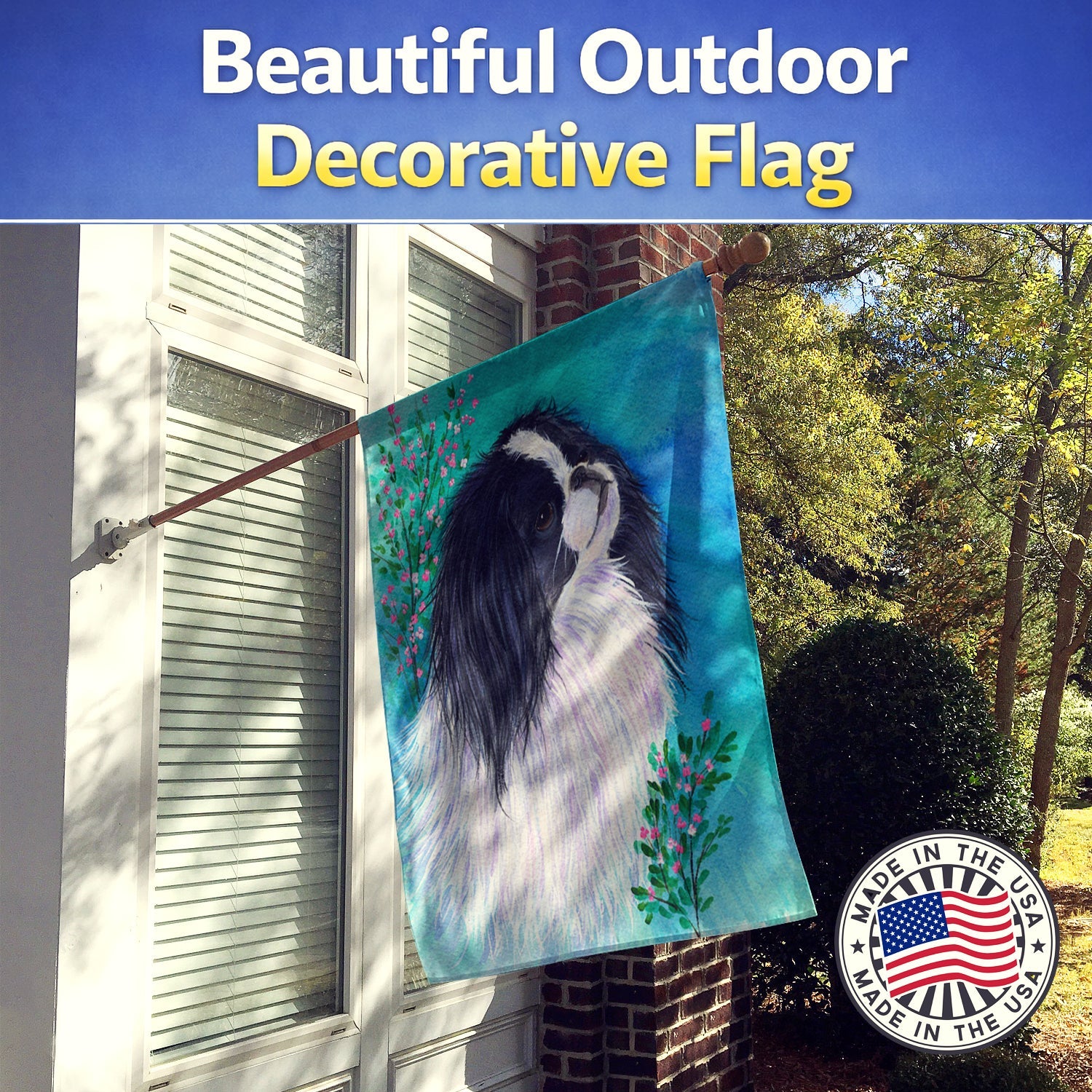 Japanese Chin House Flag 28x40 Porch Sleeve Pole Decorative Outside Yard Banner Artwork Wall Hanging, Polyester