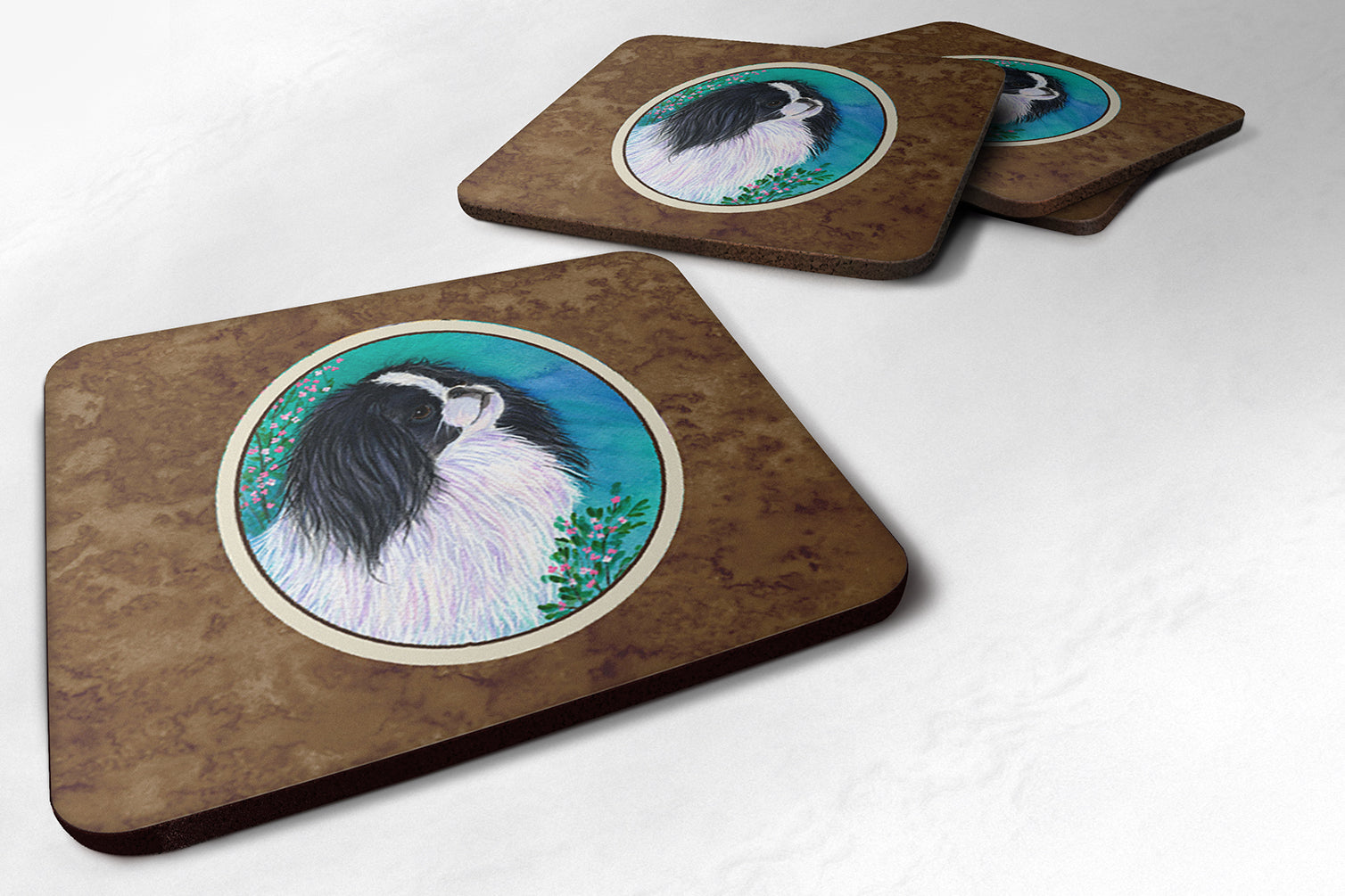 Japanese Chin Foam Coasters Set of 4 Cup Coasters for Indoor Outdoor, Tabletop Protection, Anti Slip, Mouse pad Material