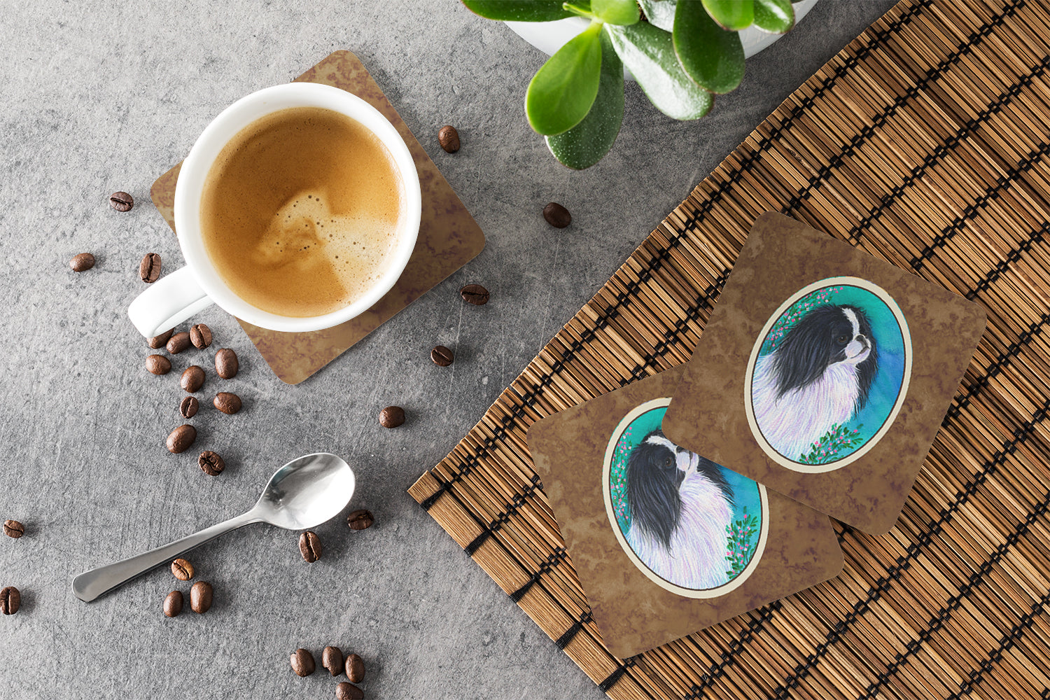Japanese Chin Foam Coasters Set of 4 Cup Coasters for Indoor Outdoor, Tabletop Protection, Anti Slip, Mouse pad Material