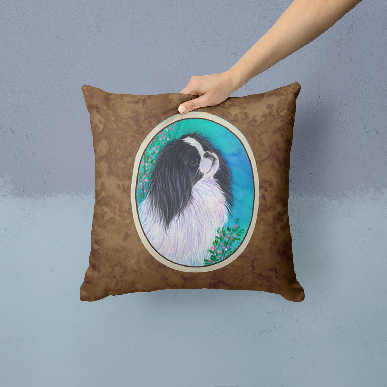 Japanese Chin Decorative Throw Pillow 14x14 Indoor Outdoor Accent Cushion, Fabric Cover with Insert for Sofa, Bed, Porch & Living Room