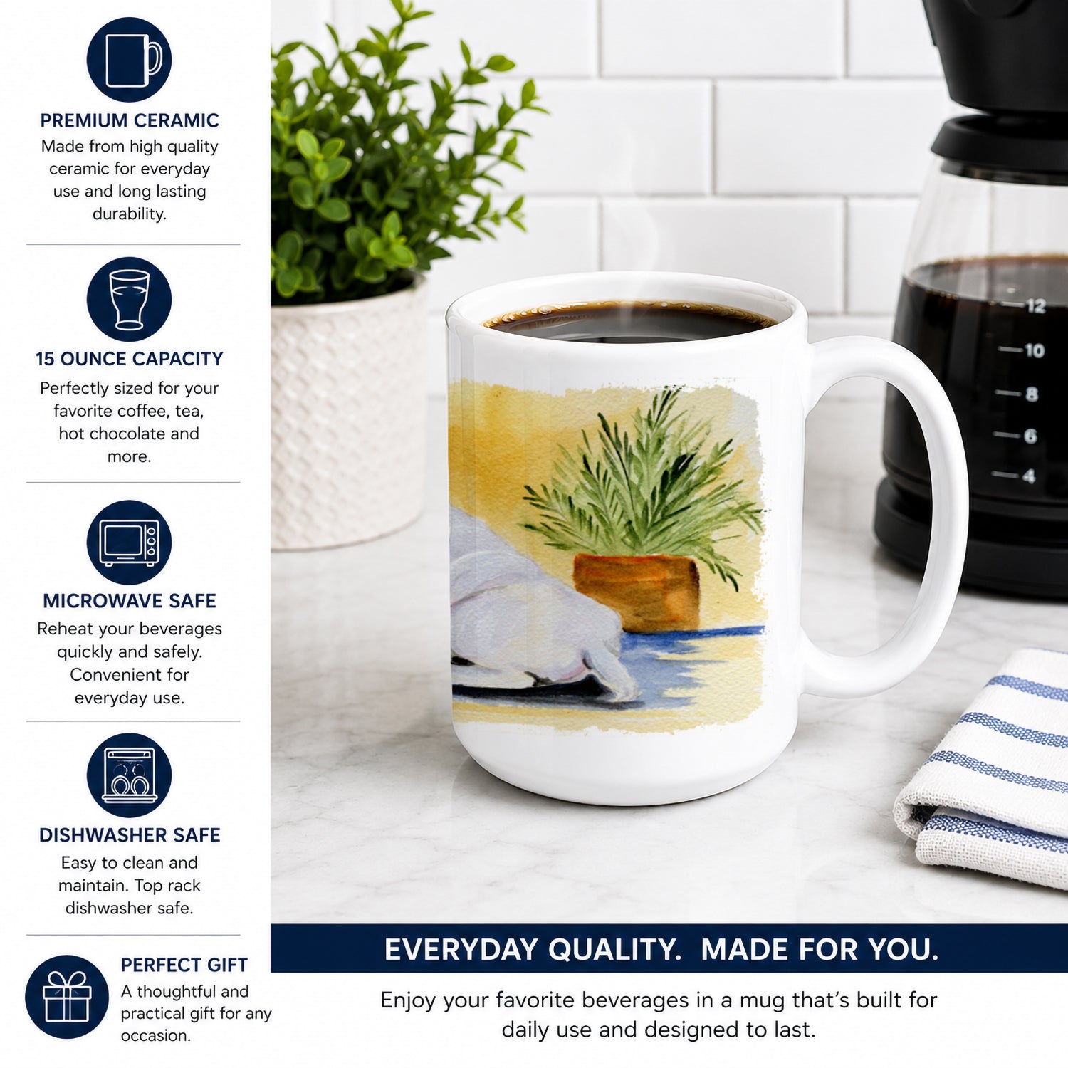 Bull Terrier Ceramic Coffee Mug 15 oz Decorative Large C Handle Mug Cup for Tea, Cocoa Hot Chocolate