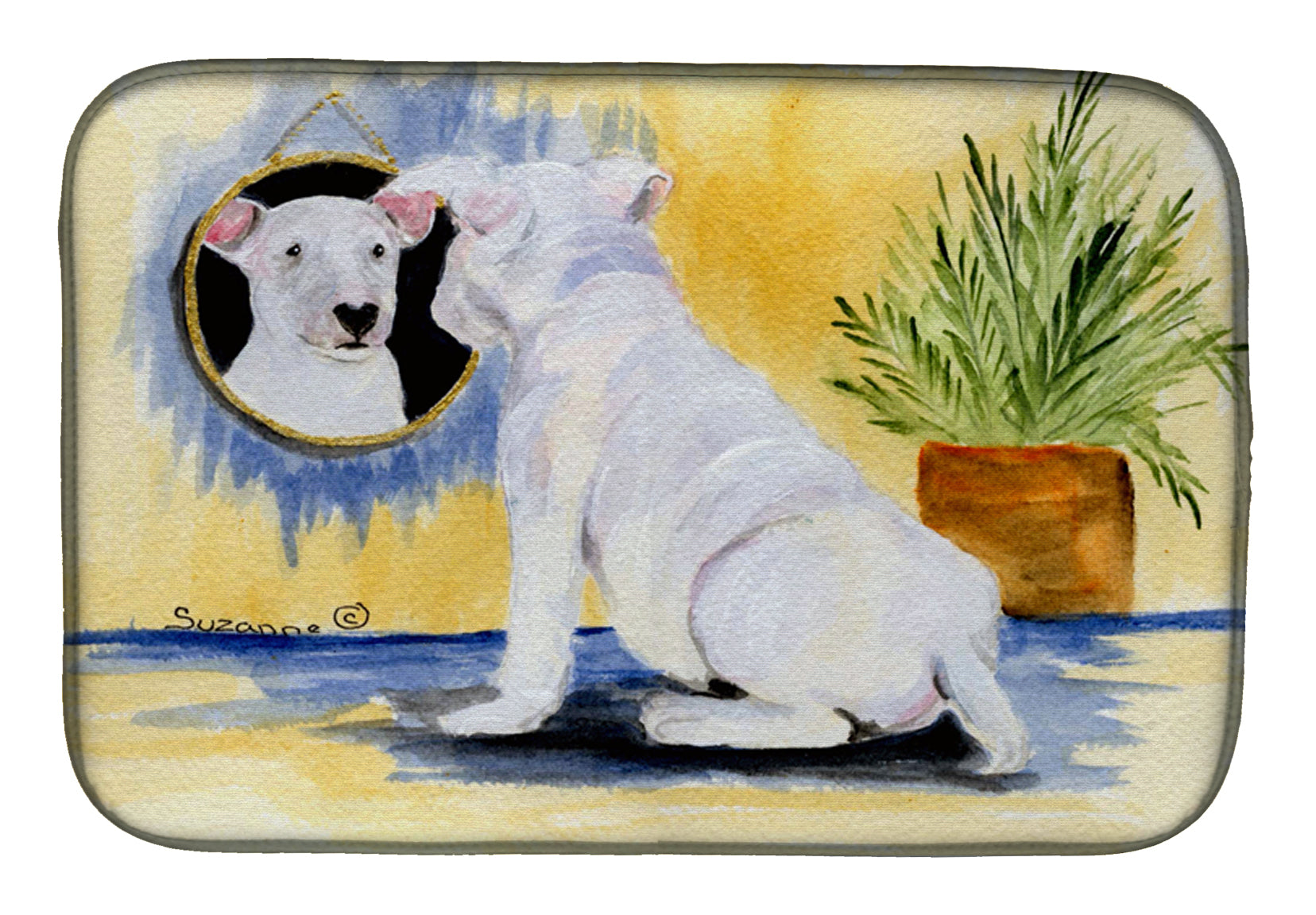 Bull Terrier Dish Drying Mat Absorbent Dish Drying Mat Pad for Kitchen Counter Dish Drainer Mat for Countertop, 14 x 21", Multicolor