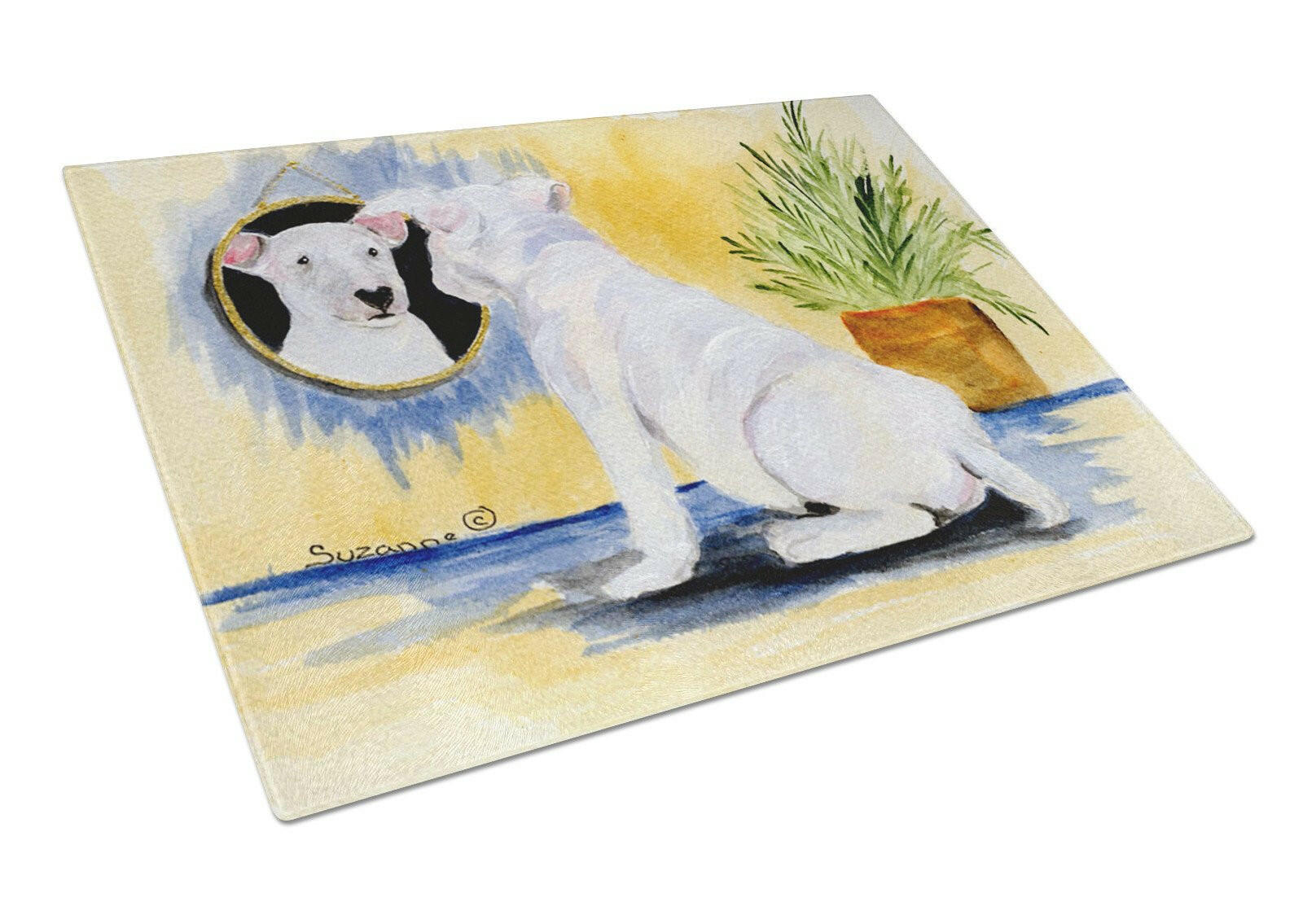 Bull Terrier Cutting Board Tempered Glass Kitchen Cutting Surface, Heat Resistant Chopping, Non-Slip Feet, Food Prep & Serving
