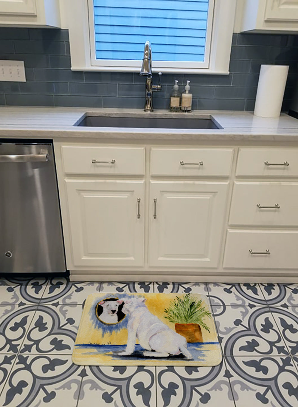 Bull Terrier Memory Foam Kitchen Mat Machine Washable Anti-Fatigue Cushion Comfort Bath or Kitchen Rug