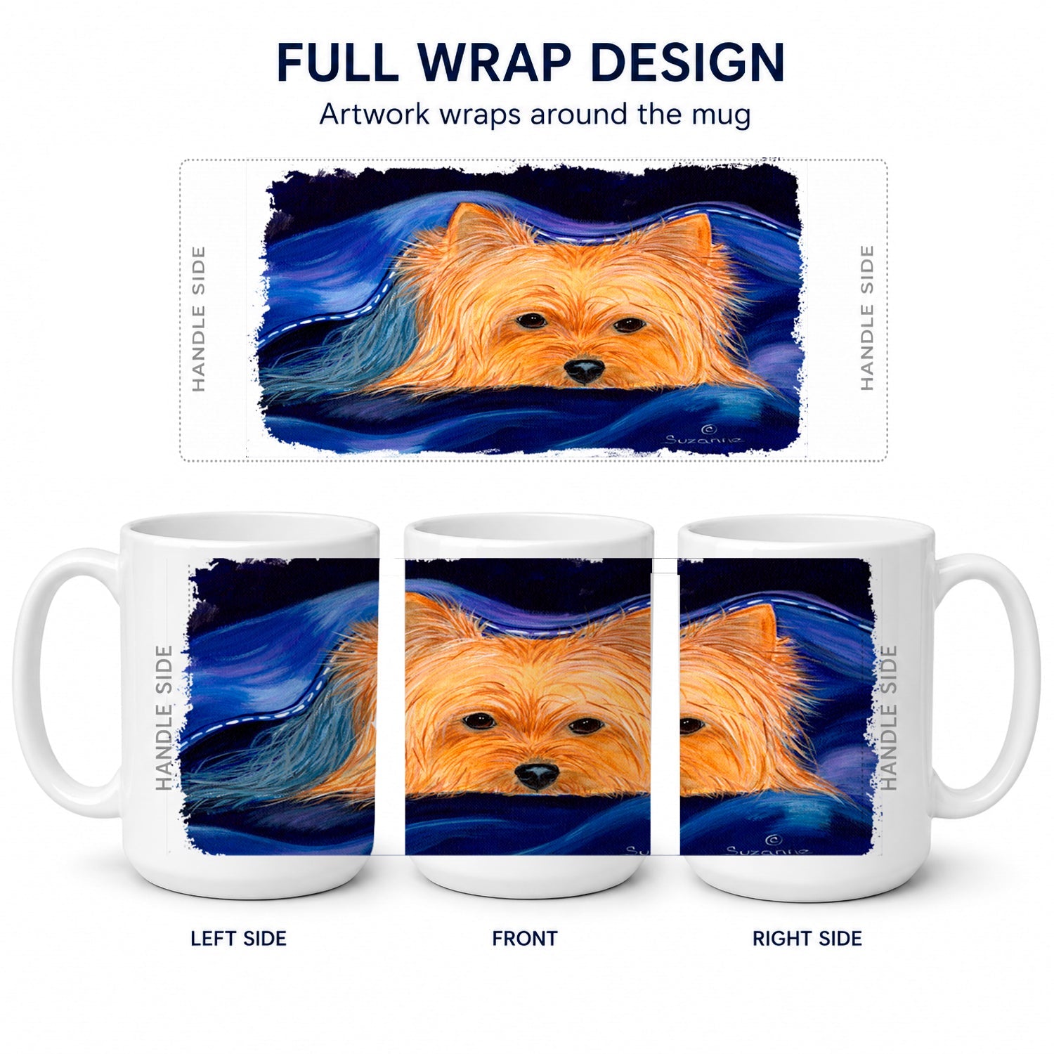 Yorkie Ceramic Coffee Mug 15 oz Decorative Large C Handle Mug Cup for Tea, Cocoa Hot Chocolate