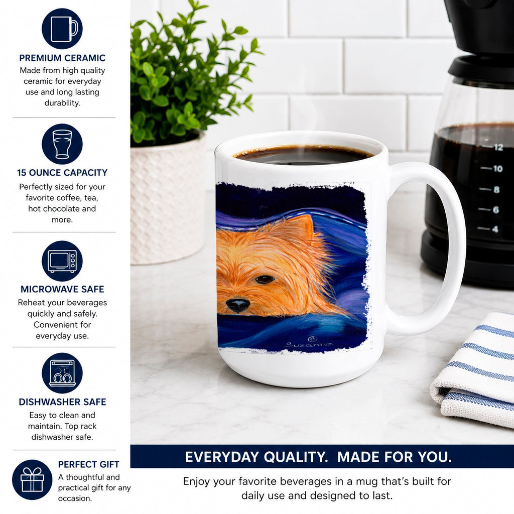 Yorkie Ceramic Coffee Mug 15 oz Decorative Large C Handle Mug Cup for Tea, Cocoa Hot Chocolate
