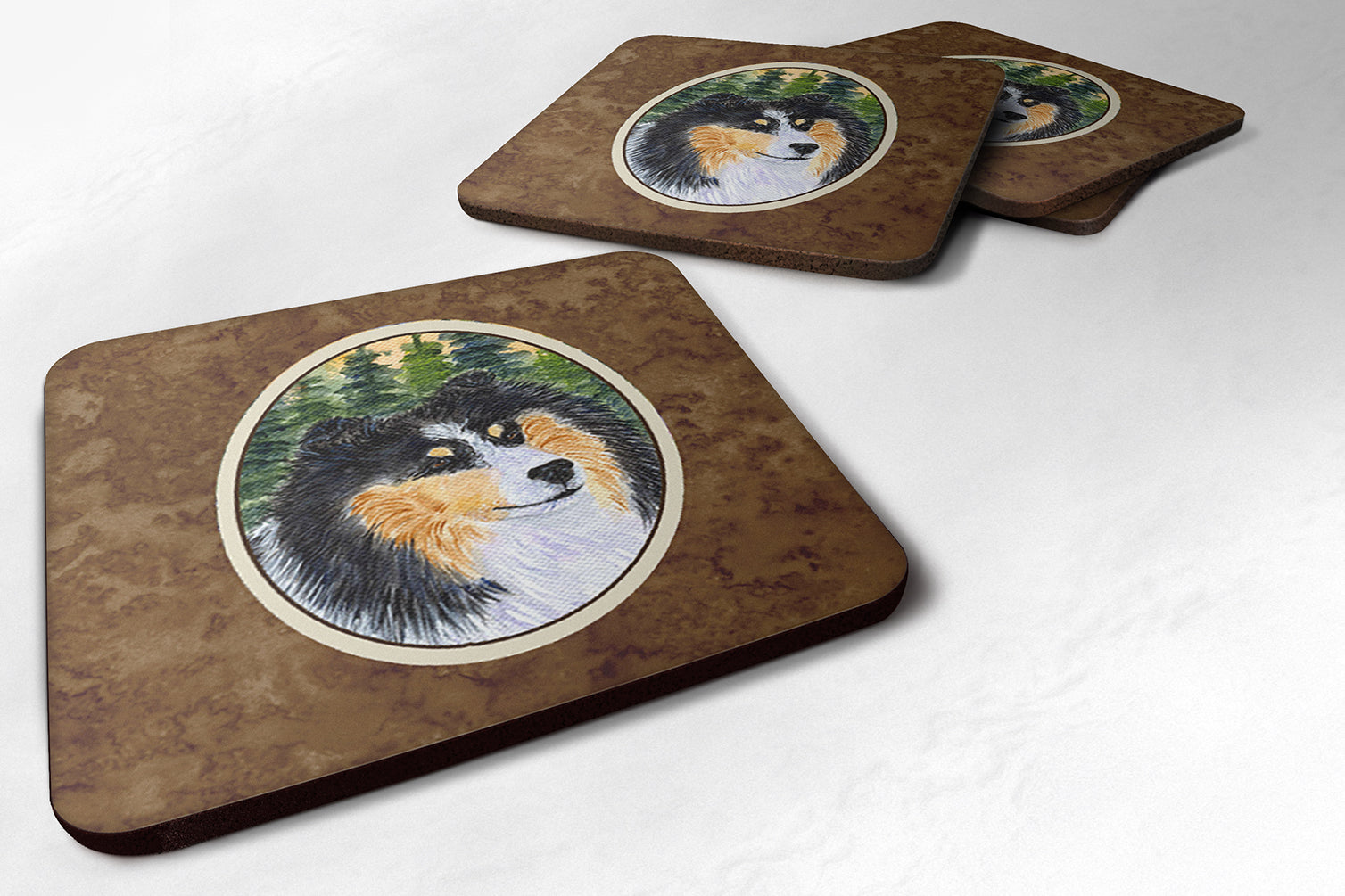 Sheltie Foam Coasters Set of 4 Cup Coasters for Indoor Outdoor, Tabletop Protection, Anti Slip, Mouse pad Material