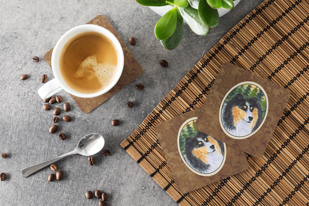 Sheltie Foam Coasters Set of 4 Cup Coasters for Indoor Outdoor, Tabletop Protection, Anti Slip, Mouse pad Material
