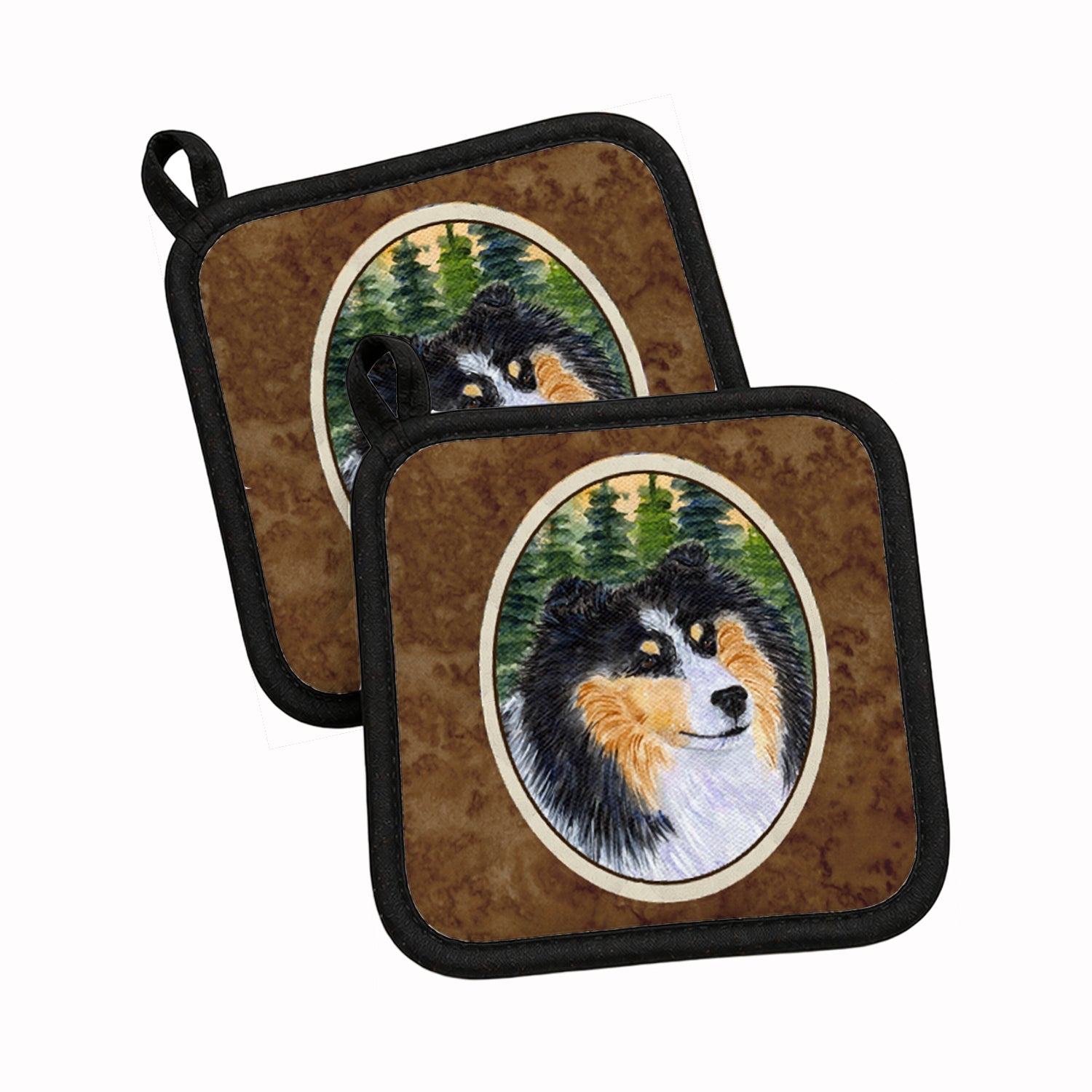 Sheltie Pot Holder Set of 2 Heat Resistant Quilted Hot Pads 7.5 x 7.5 Inch, Insulated Kitchen Trivets for Cooking & Baking