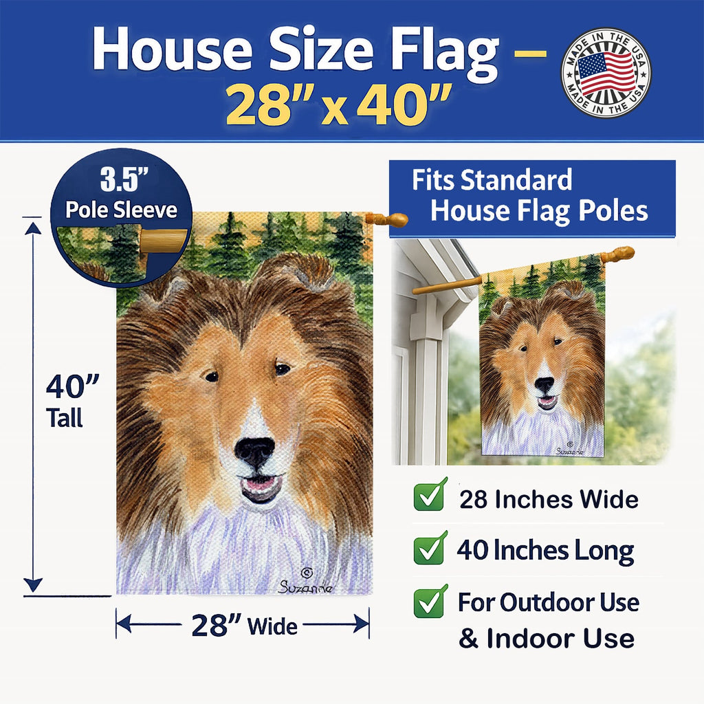 Sheltie House Flag 28x40 Porch Sleeve Pole Decorative Outside Yard Banner Artwork Wall Hanging, Polyester