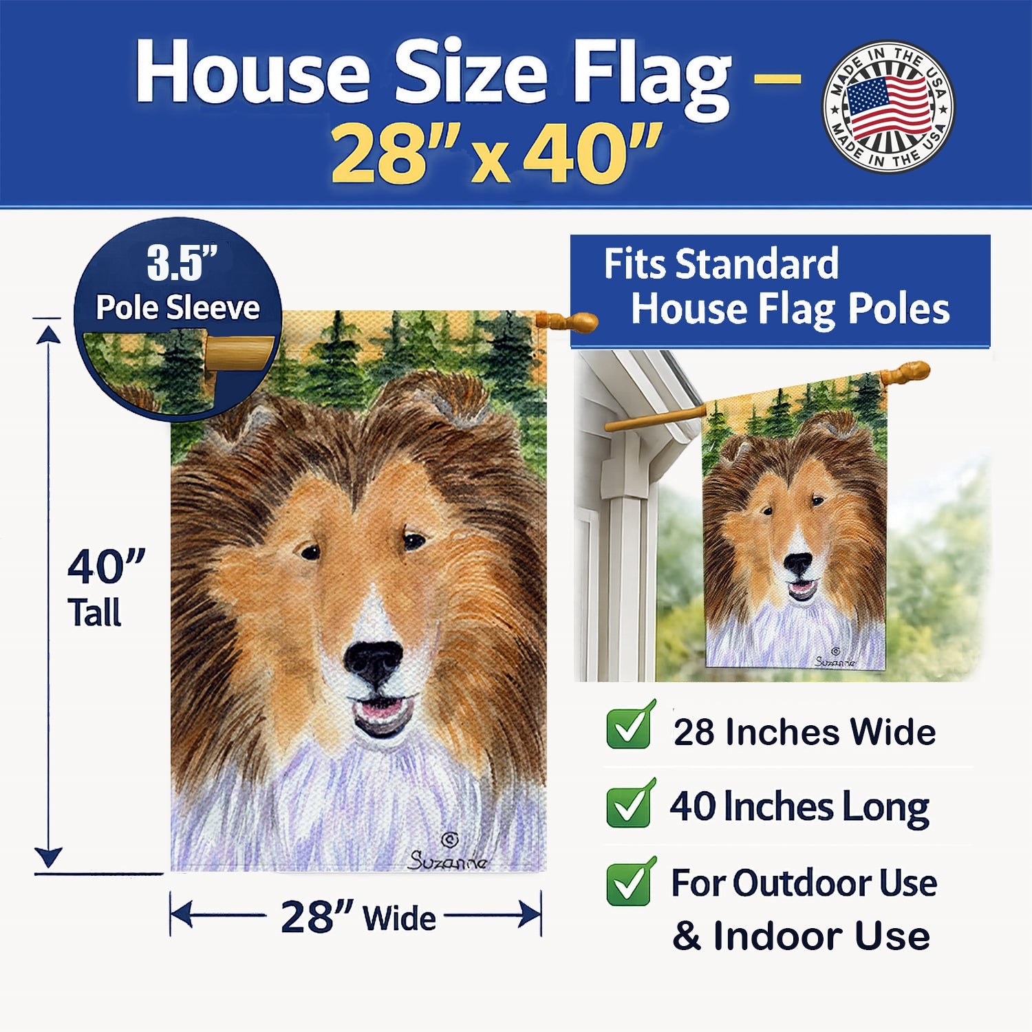 Sheltie House Flag 28x40 Porch Sleeve Pole Decorative Outside Yard Banner Artwork Wall Hanging, Polyester