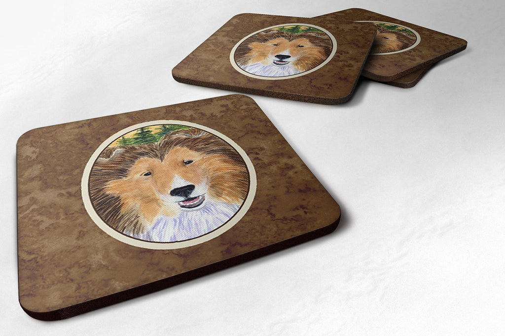 Sheltie Foam Coasters Set of 4 Cup Coasters for Indoor Outdoor, Tabletop Protection, Anti Slip, Mouse pad Material
