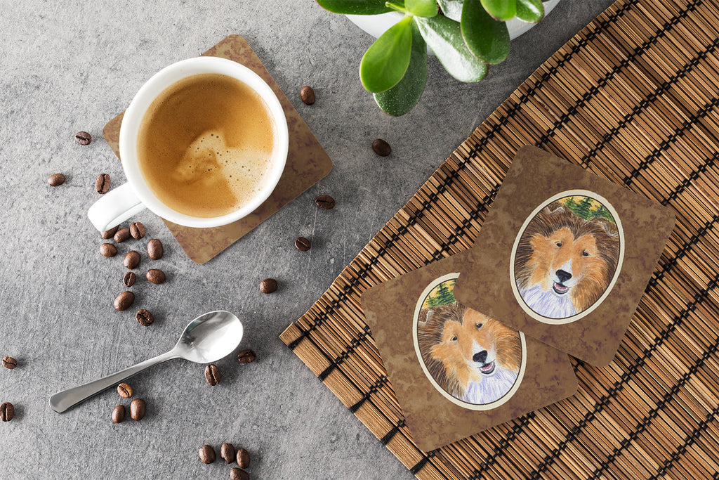 Sheltie Foam Coasters Set of 4 Cup Coasters for Indoor Outdoor, Tabletop Protection, Anti Slip, Mouse pad Material