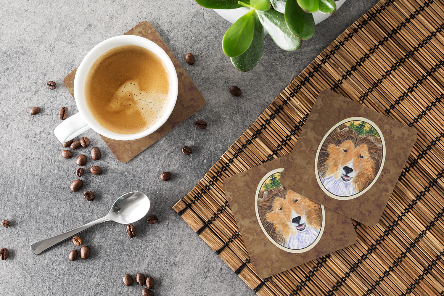 Sheltie Foam Coasters Set of 4 Cup Coasters for Indoor Outdoor, Tabletop Protection, Anti Slip, Mouse pad Material