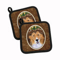 Sheltie Pot Holder Set of 2 Heat Resistant Quilted Hot Pads 7.5 x 7.5 Inch, Insulated Kitchen Trivets for Cooking & Baking
