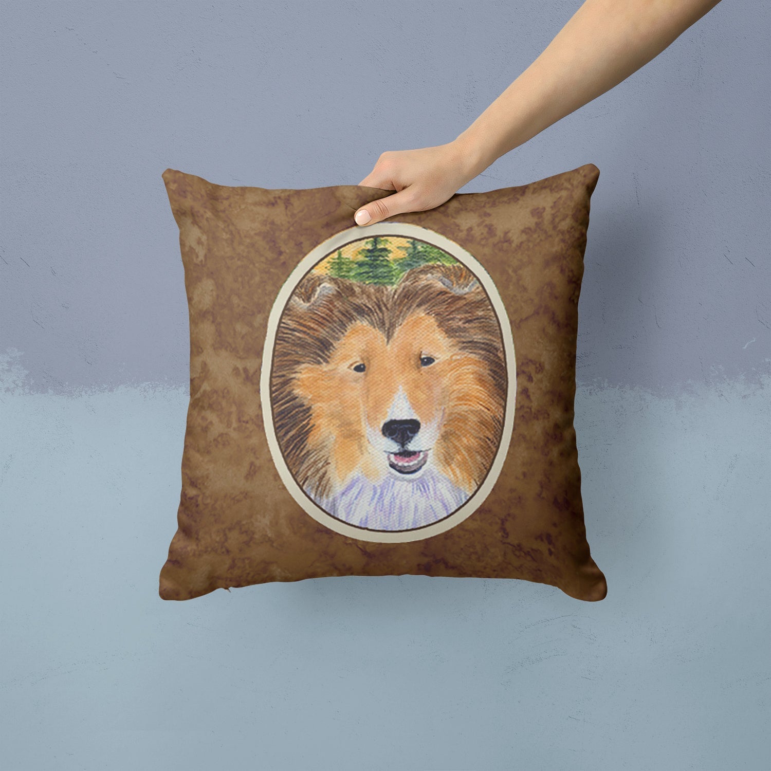 Sheltie Decorative Throw Pillow 14x14 Indoor Outdoor Accent Cushion, Fabric Cover with Insert for Sofa, Bed, Porch & Living Room
