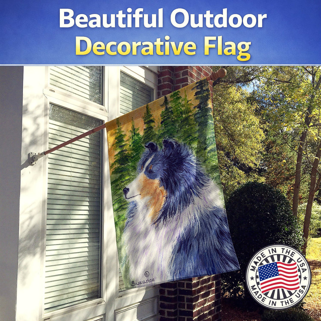 Sheltie House Flag 28x40 Porch Sleeve Pole Decorative Outside Yard Banner Artwork Wall Hanging, Polyester