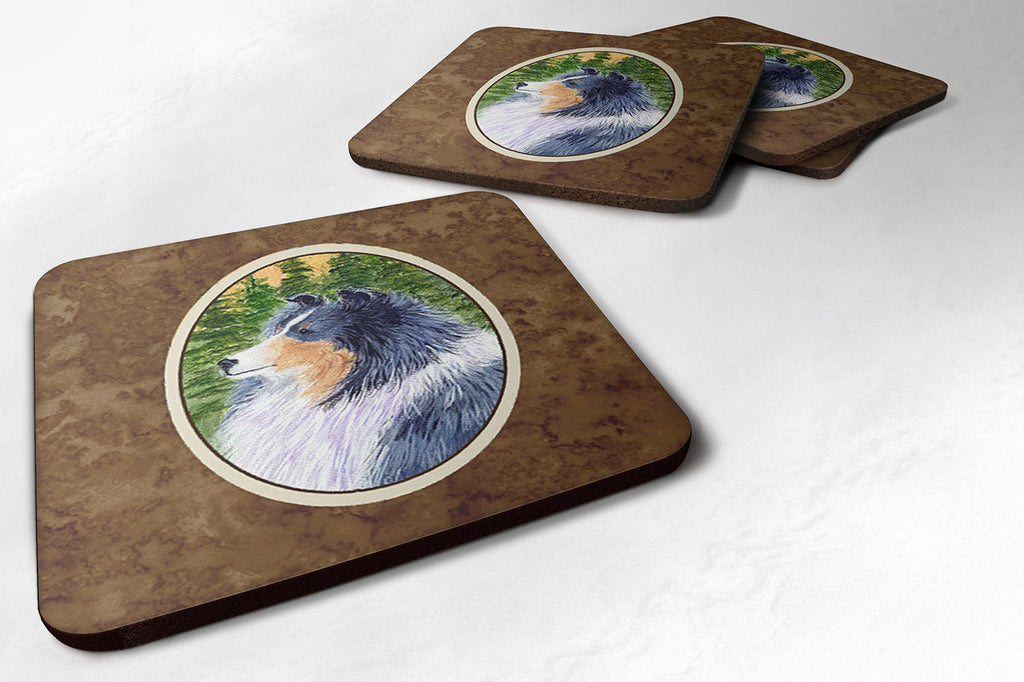 Sheltie Foam Coasters Set of 4 Cup Coasters for Indoor Outdoor, Tabletop Protection, Anti Slip, Mouse pad Material
