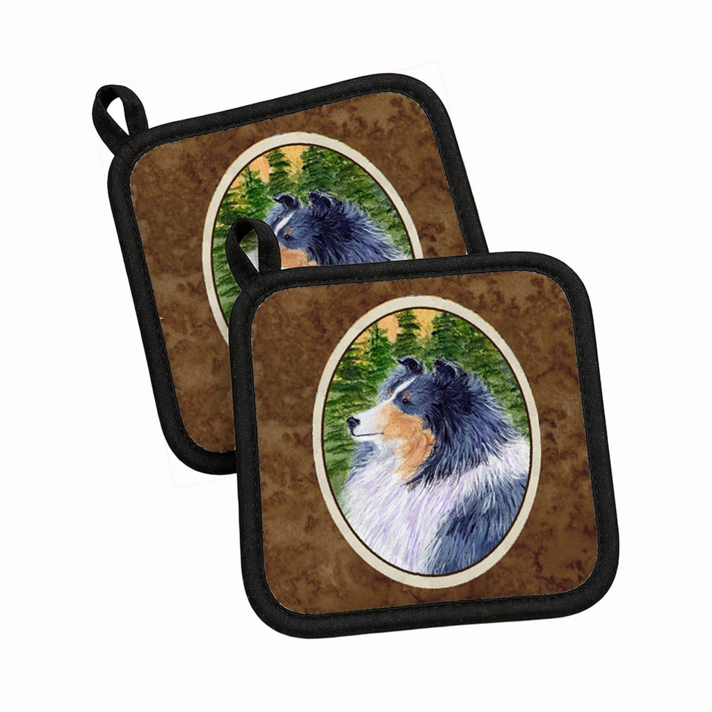Sheltie Pot Holder Set of 2 Heat Resistant Quilted Hot Pads 7.5 x 7.5 Inch, Insulated Kitchen Trivets for Cooking & Baking