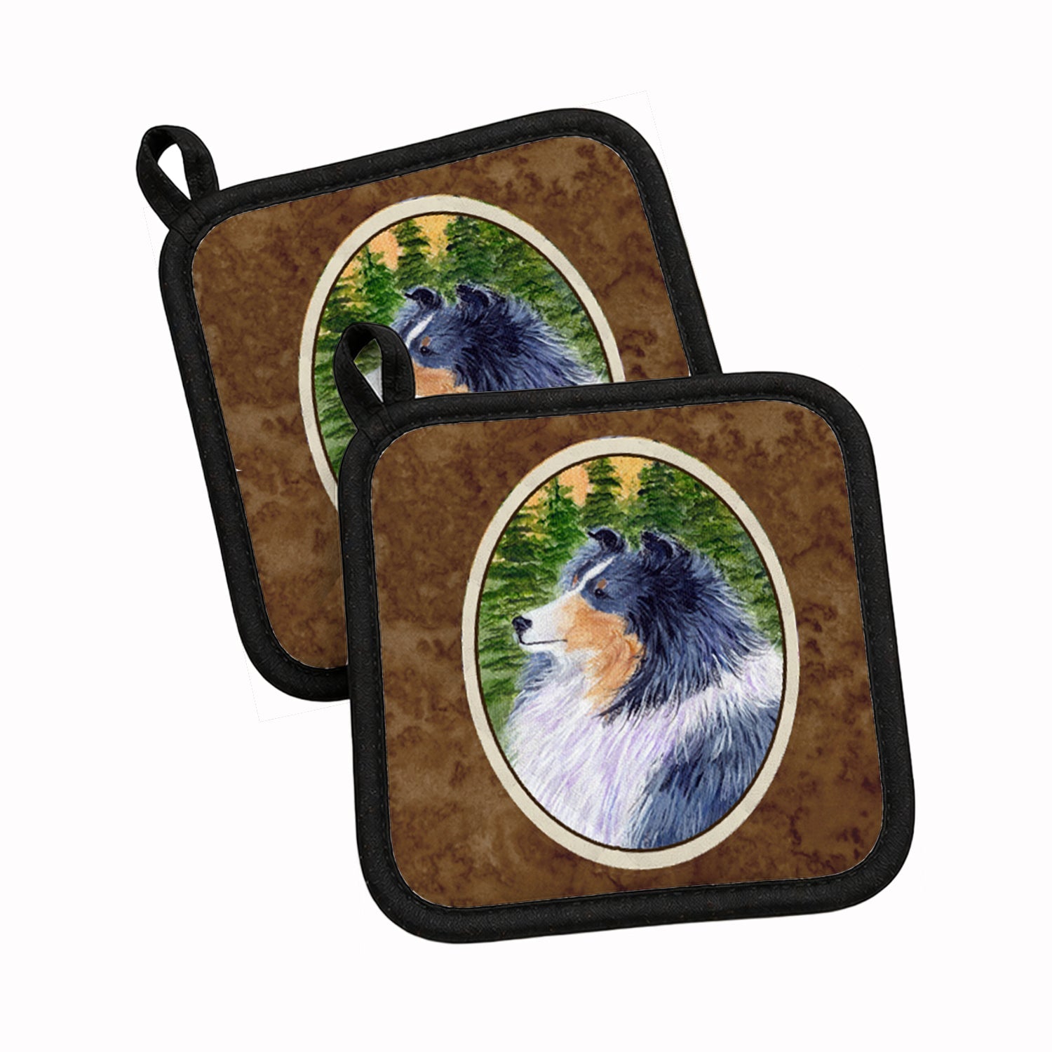 Sheltie Pot Holder Set of 2 Heat Resistant Quilted Hot Pads 7.5 x 7.5 Inch, Insulated Kitchen Trivets for Cooking & Baking