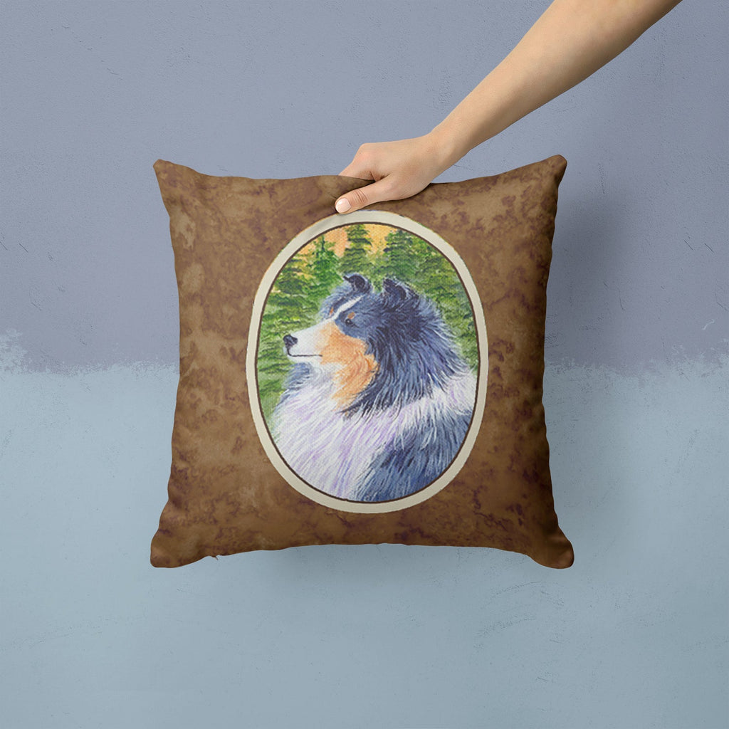 Sheltie Decorative Throw Pillow 14x14 Indoor Outdoor Accent Cushion, Fabric Cover with Insert for Sofa, Bed, Porch & Living Room