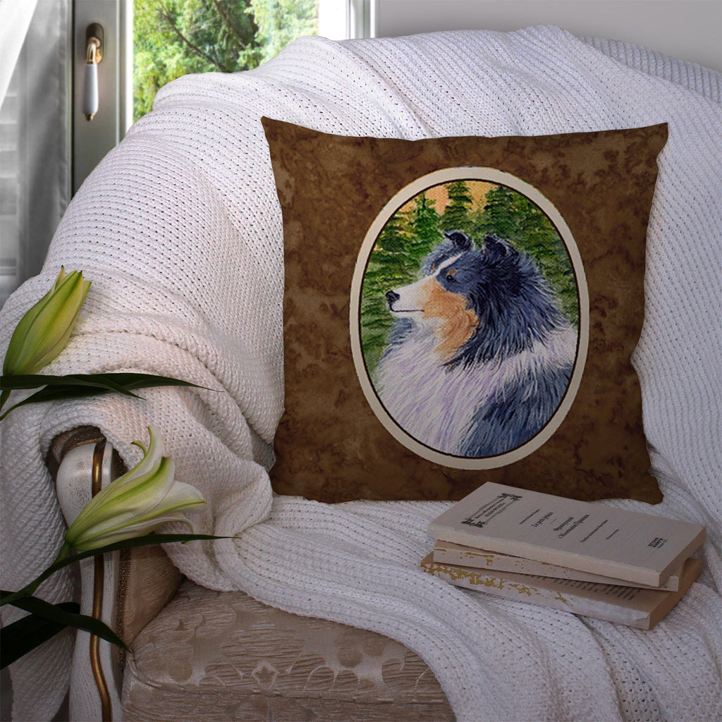 Sheltie Decorative Throw Pillow 14x14 Indoor Outdoor Accent Cushion, Fabric Cover with Insert for Sofa, Bed, Porch & Living Room